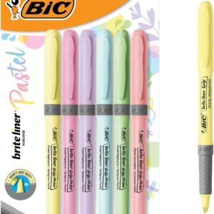 BIC Brite Liner Grip Pastel Highlighter Set, Chisel Tip, 6-Count Pack of Pastel Highlighters in Assorted Colors, Cute Highlighters for Bullet Journaling, Note Taking and More