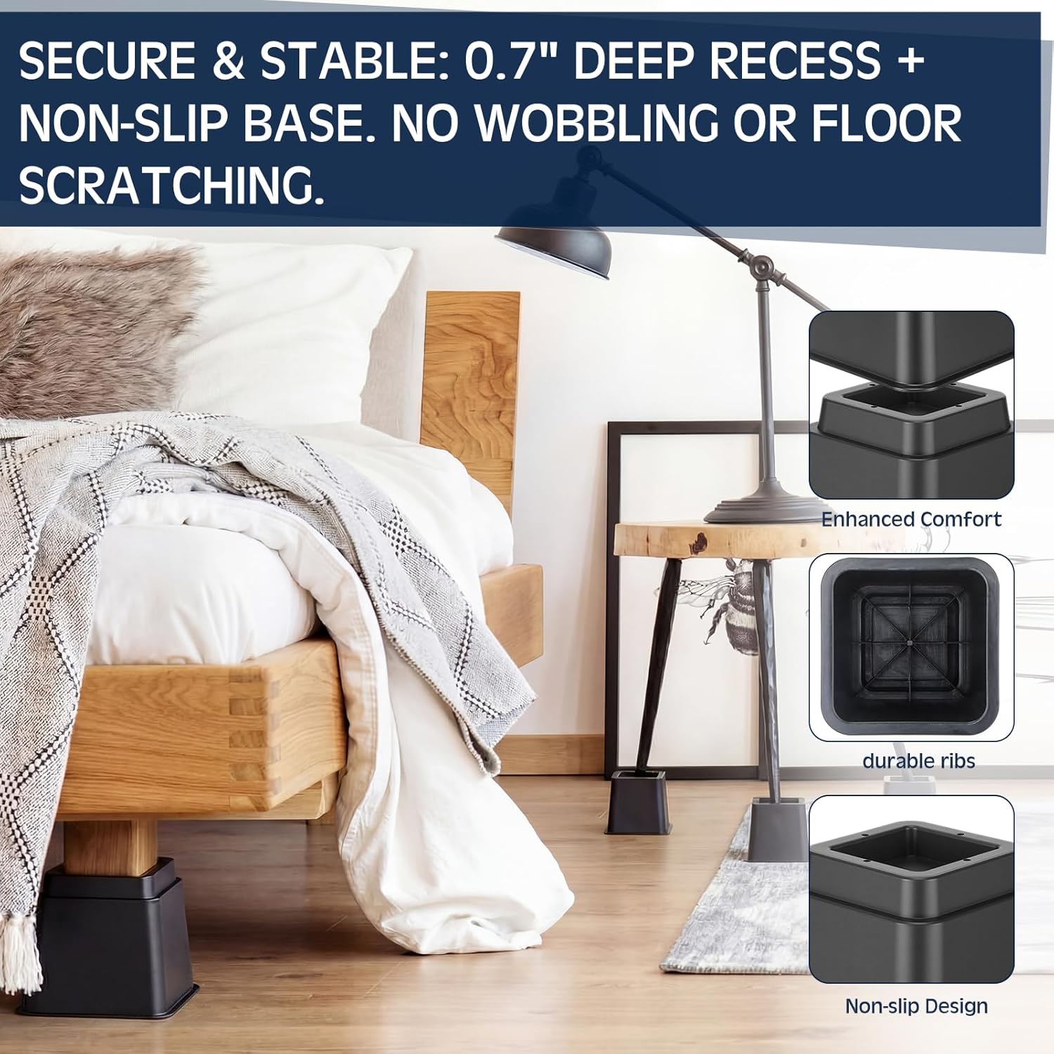 6 Pack Adjustable Bed Risers 3 & 5 Inch Stackable or 8 Inch Combined Heavy Duty Furniture Risers for Sofa Desk Legs Increase Under Bed Storage, Supports Up to 1300lbs - Image 7
