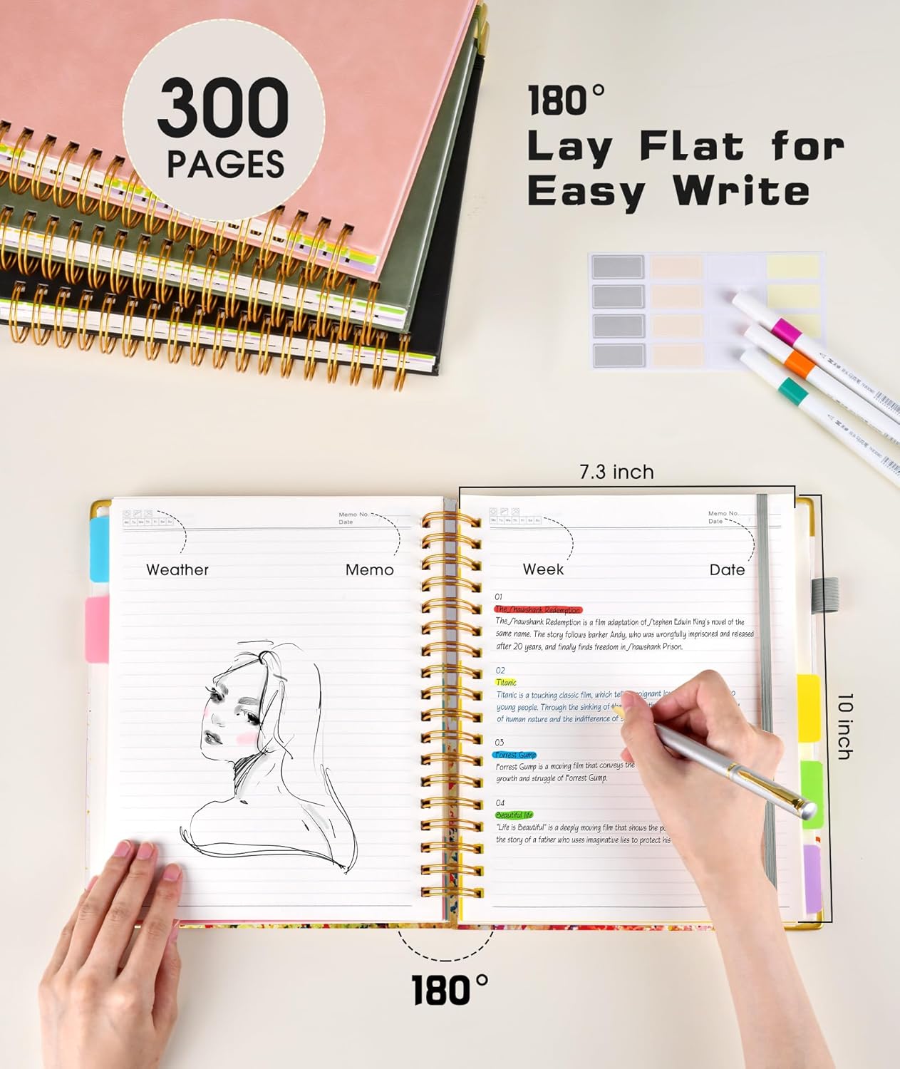 Hardcover Spiral Notebook Journal with Removable Dividers Tabs, 300 Pages 5 Subject Notebook College Ruled, 100GMS Notebooks for Work School Note Taking,Lined Journal for Women,Colorful Tree of Life - Image 4