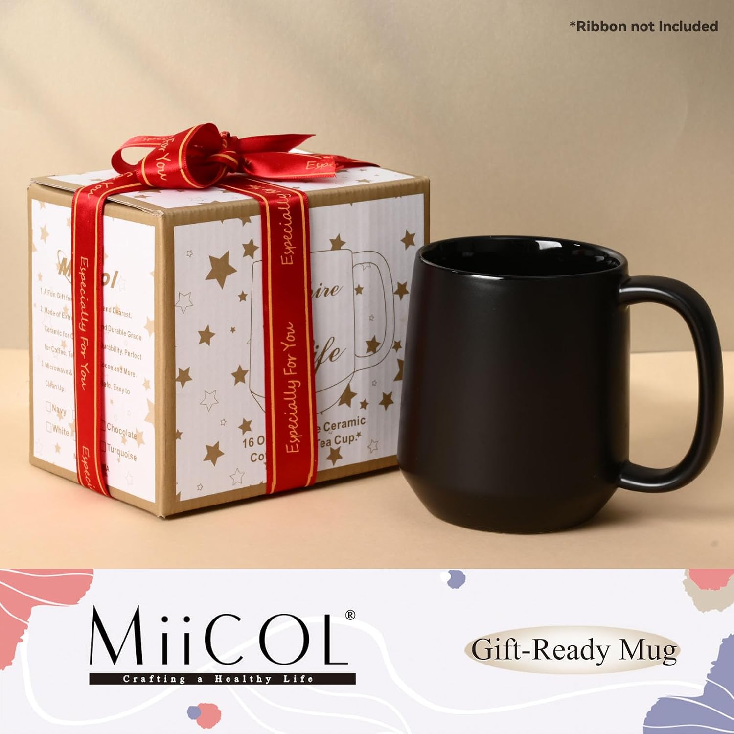 Miicol Ceramic Coffee Mug, 16 oz Large Coffee Cup, Tea Mug with Handle, Flat Bottom Mug for Men, Women, Office, Microwave and Dishwasher Safe, Multi-Color, Black - Image 10