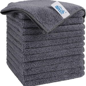 HOMEXCEL Grey Microfiber Cleaning Cloth, 12 Pack Premium Microfiber Towels for Cars, Lint Free, Scratch-Free, Highly Absorbent, Reusable Cleaning Rags for Car, Household, Kitchen, Window, 11.5″X11.5″