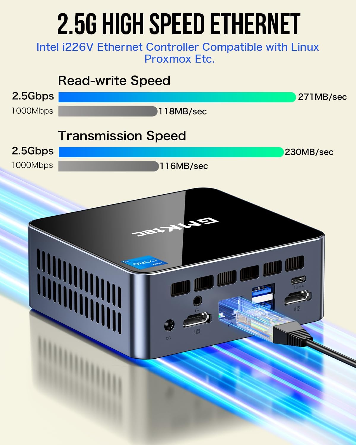 GMKtec Mini Desktop Computer, M3 Intel Core i5 12450H (8C/12T, up to 4.40GHz) Mini PC 16GB DDR4 (8GB*2) 512GB SSD, 2X HDMI 4K, 4X USB 3.2, USB-C, WiFi 6, BT 5.2, RJ45 2.5G Black - Image 7