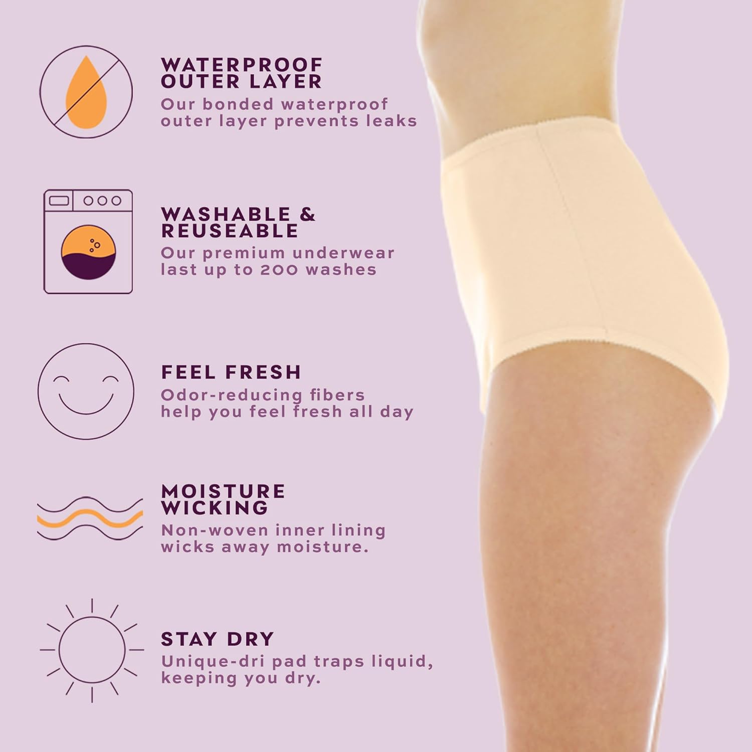Wearever Women's Cotton Comfort Incontinence Panties for Bladder Control with Regular Absorbency - Reusable & Washable Leak Proof Underwear 150 ml (Pack of 6) (Beige) (L) (Fits Hip Sizes: 41-42") - Image 7