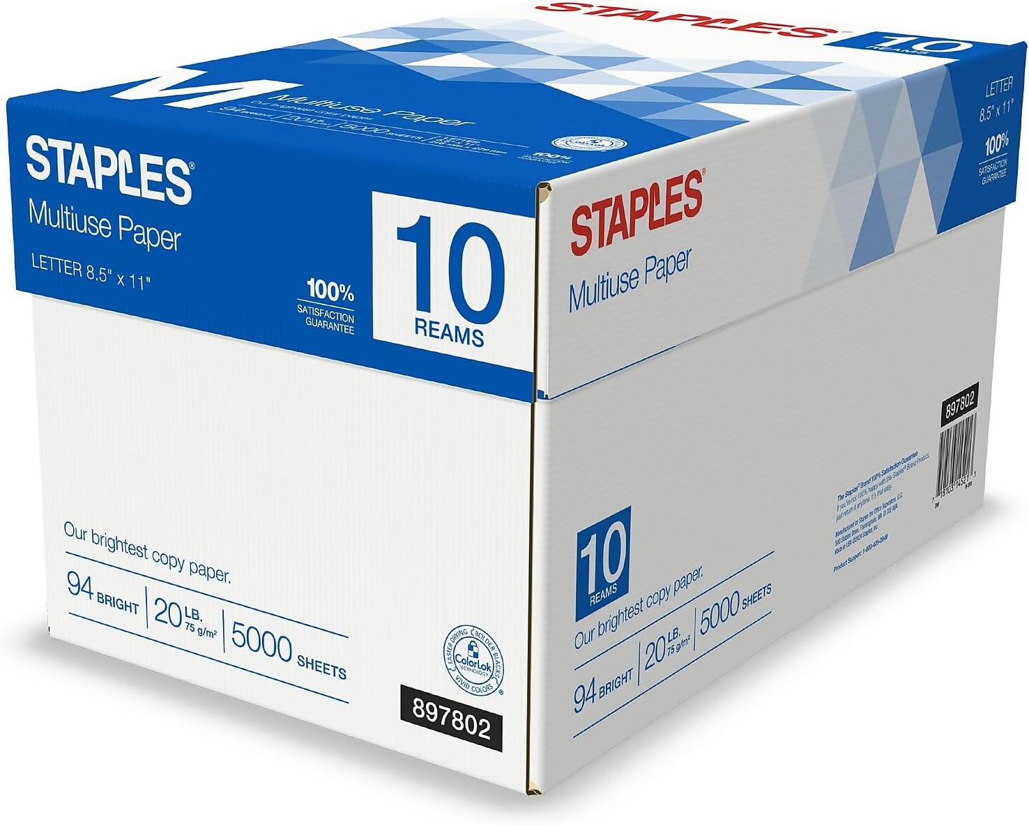 Staples Multipurpose Copy Printer Paper, 20 lb, 8.5 x 11 Inches, 10 Reams, 94 Bright, White