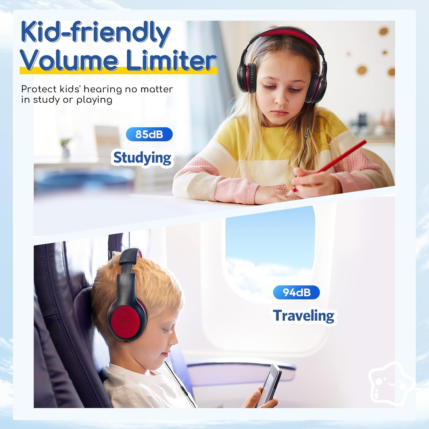 EarFun K1 Kids Headphones Wired with Microphone, 85/94dB Volume Limit Headphones for Kids, Portable Wired Headphone with Shareport, Stereo Sound Foldable Headset for School/Tablet/iPad, Black Red - Image 5