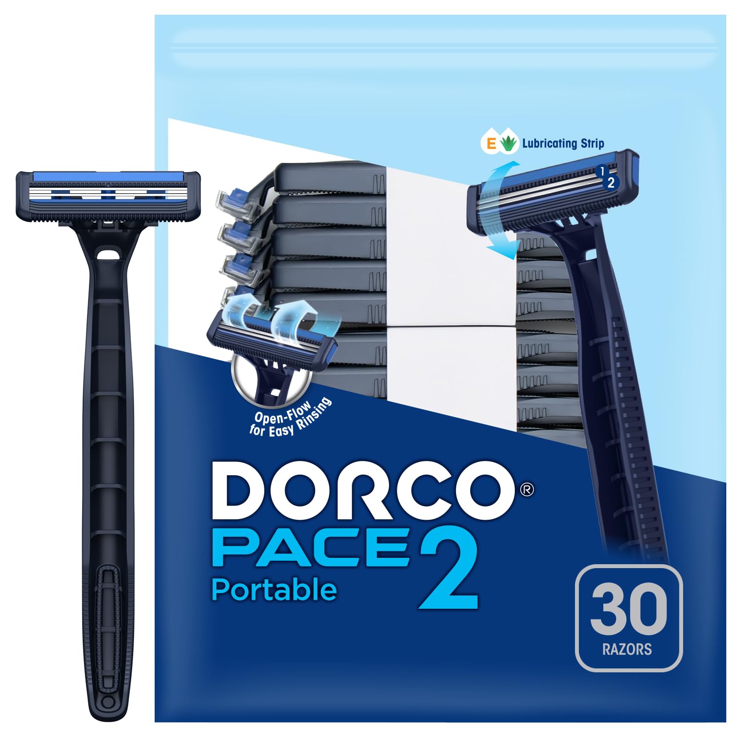 Dorco Pace 2 Disposable Razors for Men (30ct), 2 Blades Shaving Razor, Open-Flow for Easy Rinsing, Lubricating Strip for a Comfortable Shave, Ideal for Travel and Everyday Use - Image 2