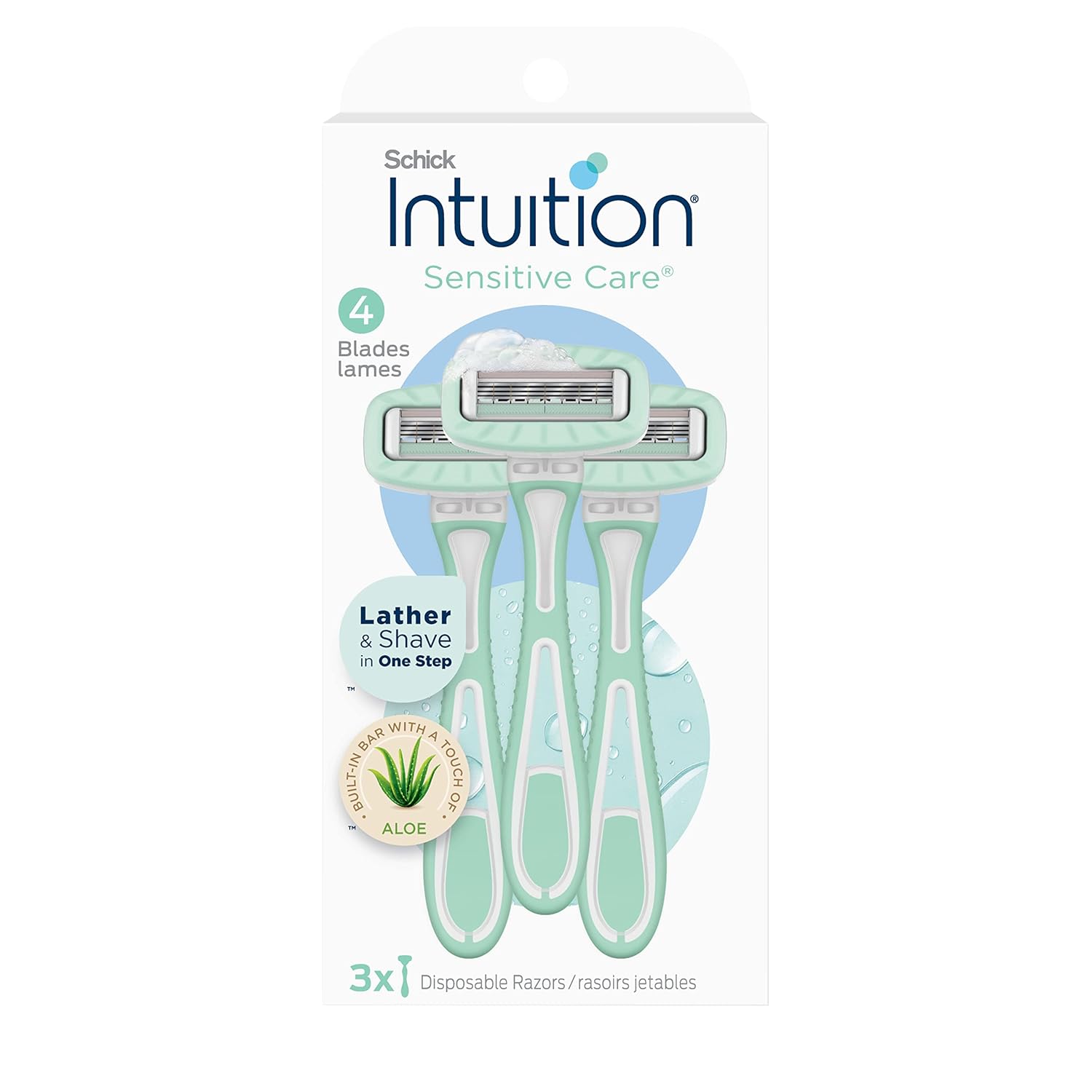 Schick Intuition Disposable Razors with Sensitive Skin, 3 Count | Razors Sensitive Skin, Women’s Disposable Razors with a Touch of Aloe, Travel Razor - Image 2