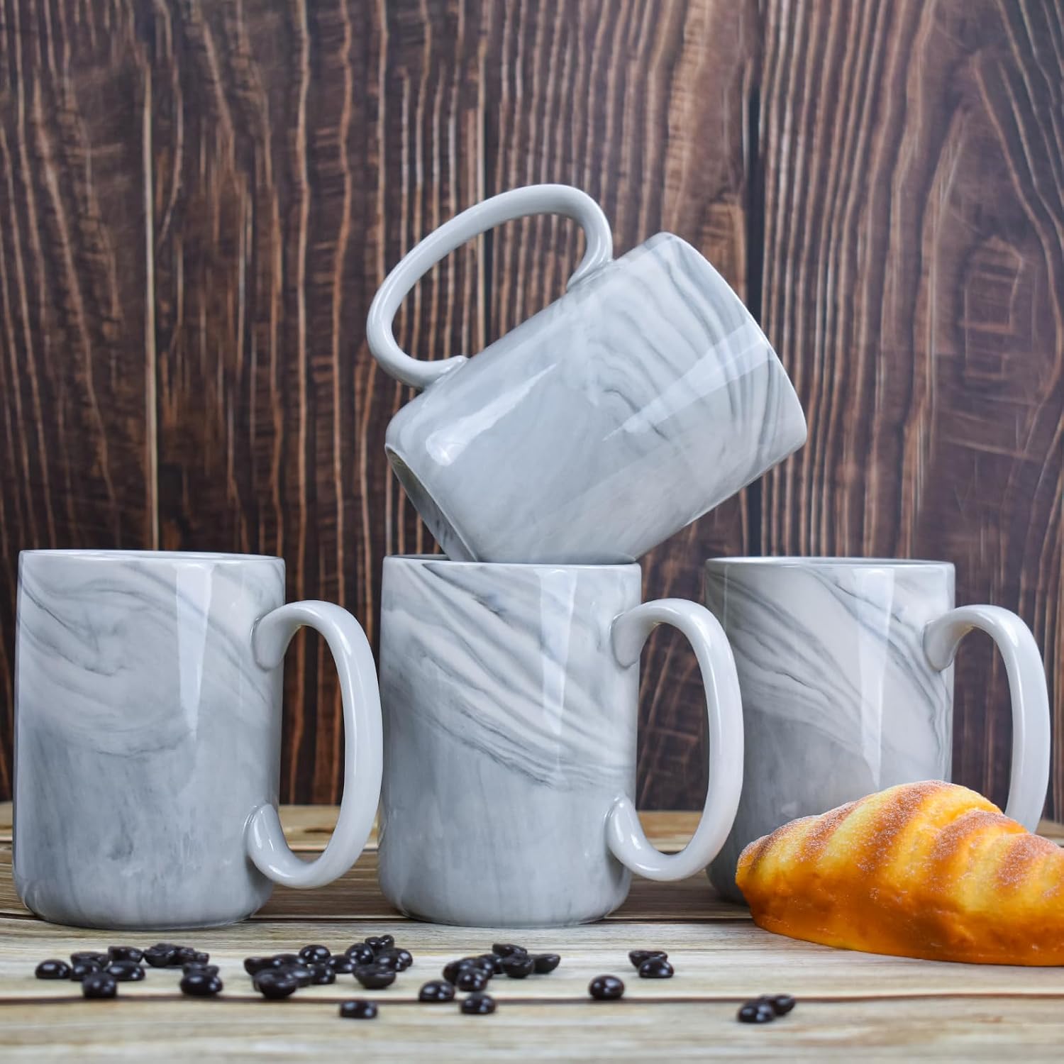 Coffee Mugs Set of 4,16 OZ Large Tea Cups, Grey Marble Ceramic Cup with Big Handle,Bulk Marble Diner Mugs Set for Latte, Beer,Cappuccino,Microwave Dishwasher Safe Cup for Men Women Gift - Image 6