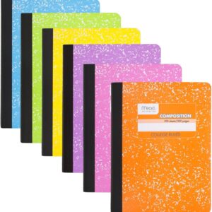 Mead Composition Notebook, College Ruled 7.5″ x 9.75″ Paper, 100 Sheets, Assorted Colors, 6 Pack (850106-ECM)