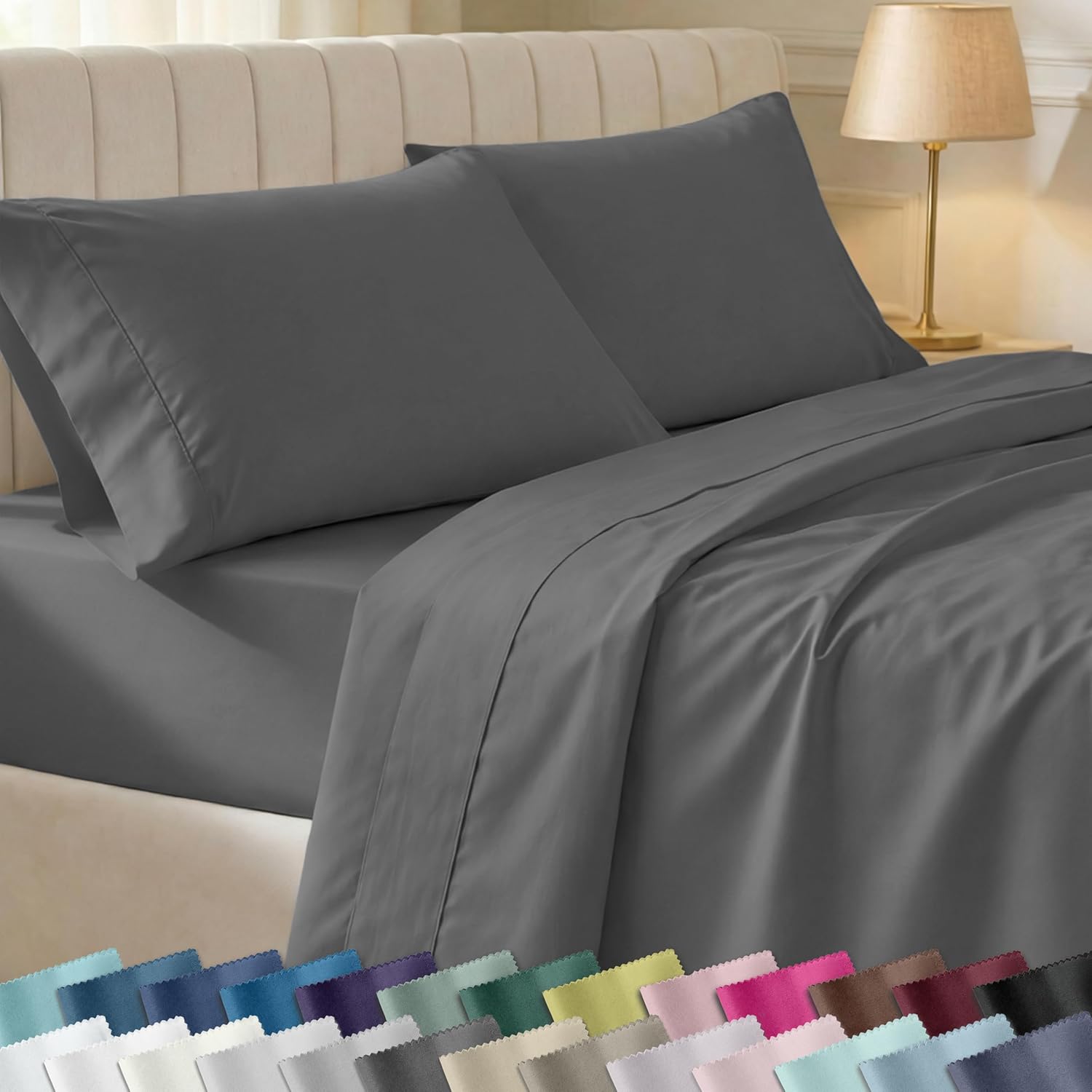 California Design Den Soft 100% Cotton Queen Sheet Set, 400 Thread Count Good Housekeeping Award Winner, Silky Smooth Sateen Weave with Deep Pockets, Durable Cotton Bed Sheet Set - Grey - Image 2