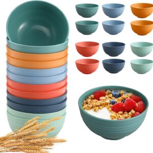 HEYCOME 12 Pcs Unbreakable Cereal Bowls Set, 26 Oz Wheat Straw Bowls Set, Microwave & Dishwasher Safe Rice Bowls for Kitchen, Reusable Plastic Bowls for Soup, Salad and Snack, BPA Free, Multicolor