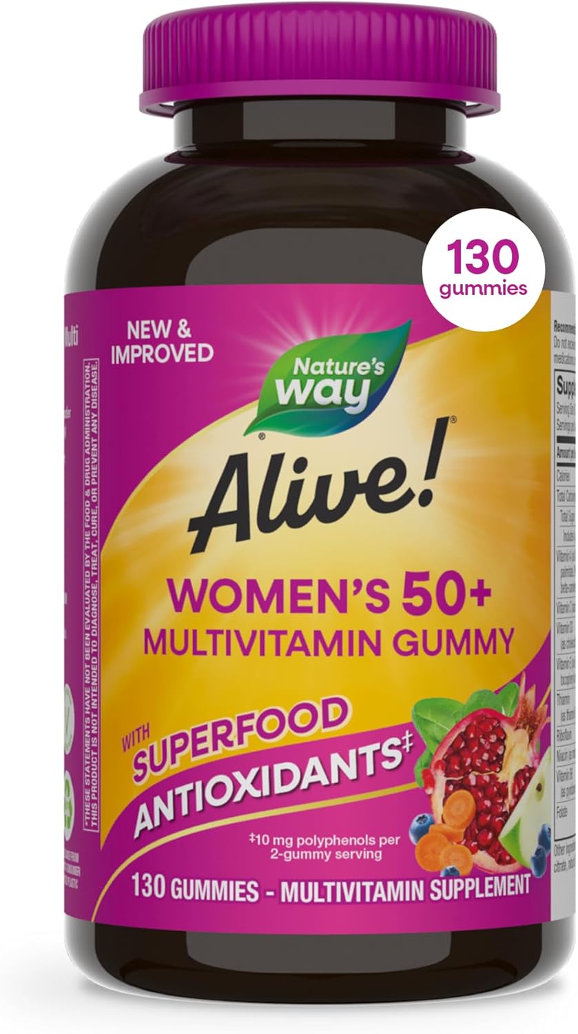 Nature's Way Alive! Women’s 50 Plus Multivitamin Gummy, Daily Chewable Multivitamins with B-Vitamins, Vitamin D3, Calcium, Supports Heart, Brain & Bone Health,* Mixed Berry Flavored, 130 Count - Image 2
