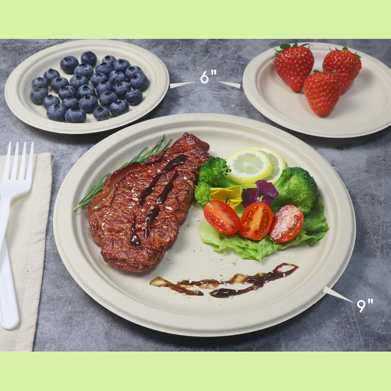 GreenWorks 100 Count 6“ Small Compostable Dessert Plates, Heavy-duty Unbleached Biodegradable Bagasse and Bamboo fiber Paper Plates - Image 5