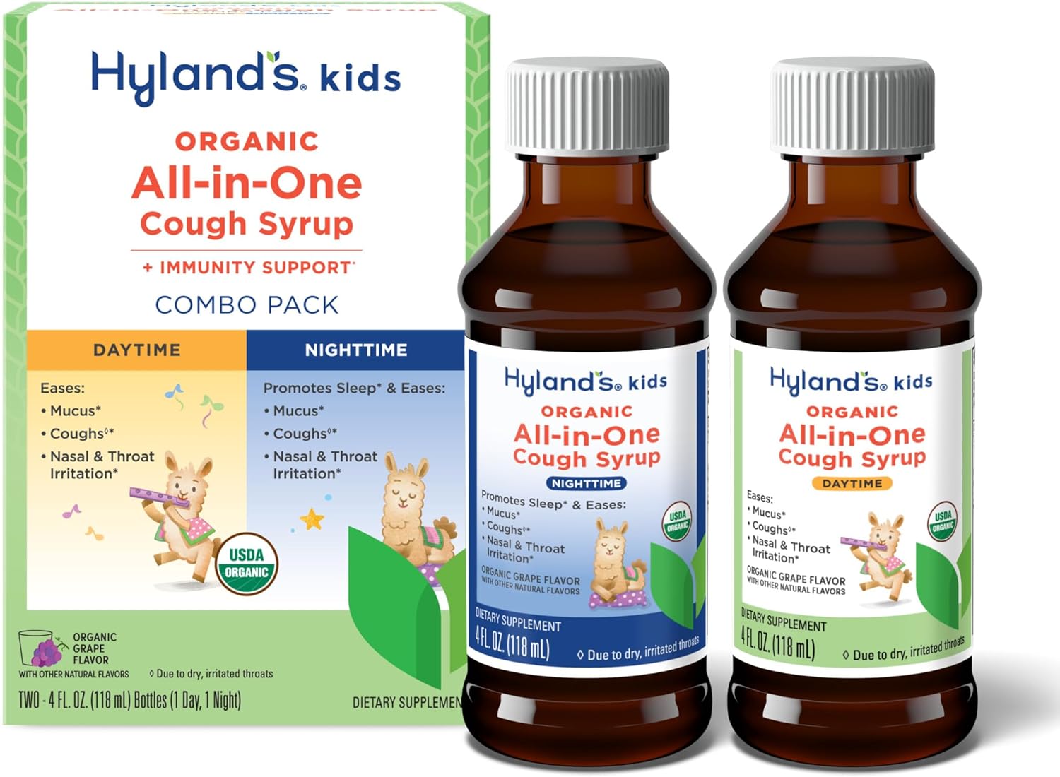 Hyland's Kids Organic All-in-One Grape Cough Syrup Day & Night, Two 4 Ounce Bottles - Image 2