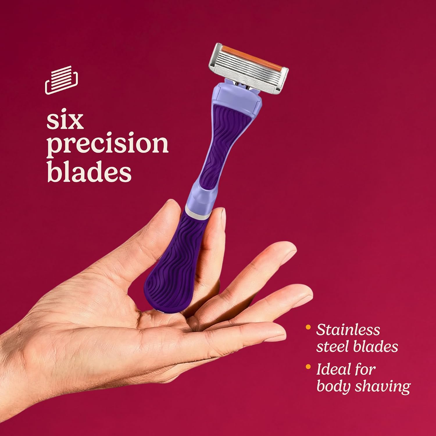 Dollar Shave Club For Women | 1 Purple Wavy Grip Handle, 4 Razor Refills, 1 Cashmere Santal Shave Butter, 1 Sugar Scrub, 1 Body Balm, 1 Shower Hanger | Razors for Women, Womens Razors for Shaving - Image 9