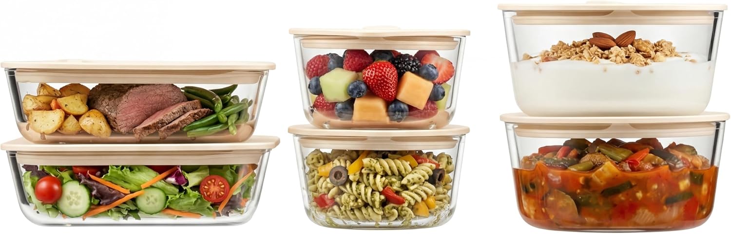 Urban Green Glass Food Container Set with Glass Lid, 6 Pack, Food Storage Containers Set, Airtight, LeakProof, Micowave Safe, 100% Plastic Free, Meal Prep Containers (White Color) - Image 6