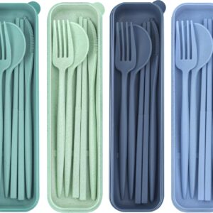4 Sets Reusable Utensils Set with Case, Travel Utensils with Case, Reusable Utensils for Lunch Box Accessories, Portable Lunch Utensils Set for Travel Daily Use