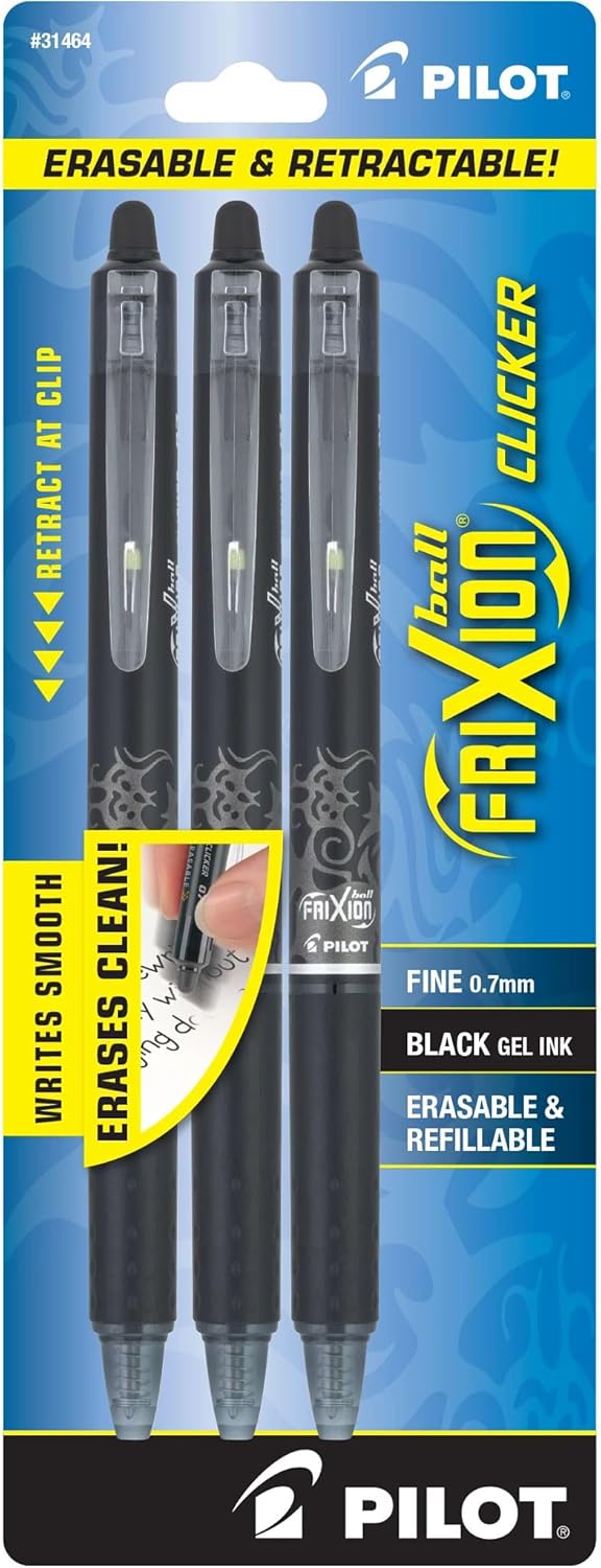 PILOT FriXion Clicker Erasable Pens, Refillable & Retractable Gel Ink Pens, Fine Point 0.7 mm, Black Ink, 3-Pack - Ideal for School, Journaling, & Office Writing - Image 2
