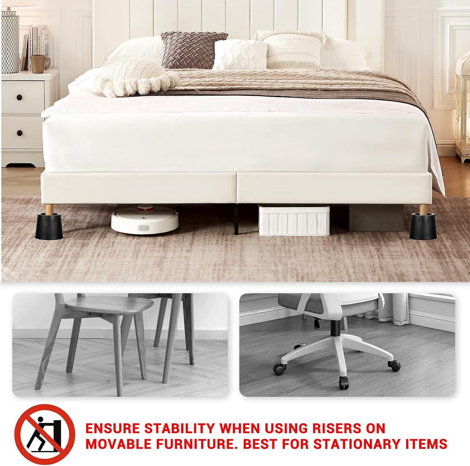 6 Pack Black Bed Risers 4 Inch Heavy Duty, Round Furniture Risers for Bed Desk Leg Table Sofa Couch, Support up to 3300 Lbs - Image 5