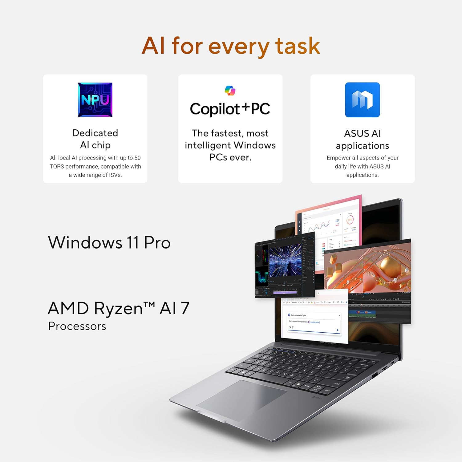 ASUS ExpertBook PM3 14” Business Laptop, AMD Ryzen AI7 350 Processor, 32GB RAM, 1TB SSD, WiFi 7, Windows 11 Pro, Misty Grey, PM3406CKA-XS76 - Image 4