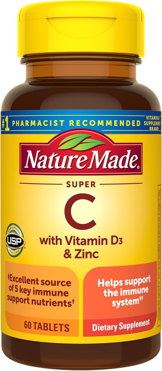 Nature Made Super C Tablets with Vitamin D3 and Zinc, Adult Vitamin C Immune Support Supplement, 60 Tablets for Daily Immune Support, 60 Day Supply - Image 2