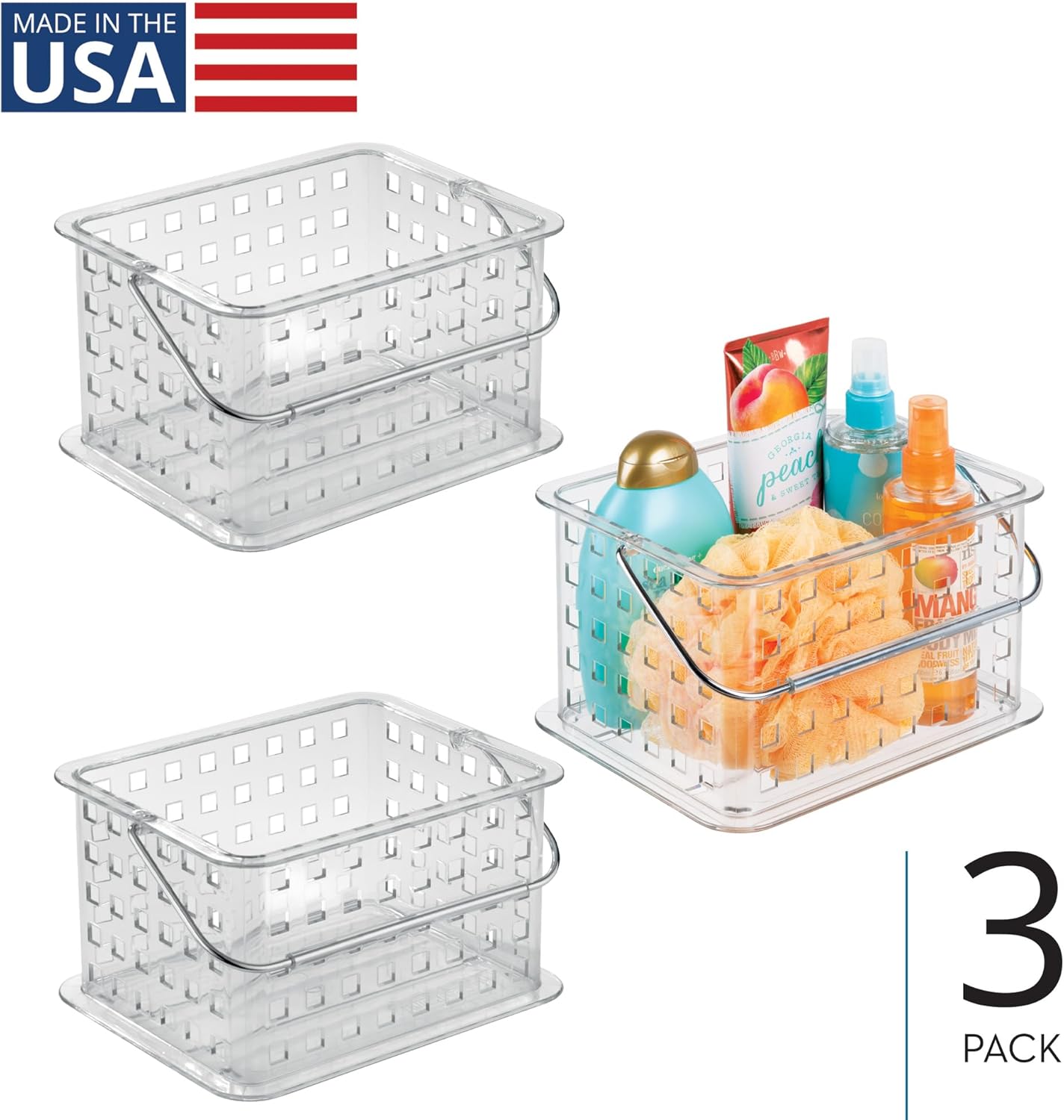 iDesign Small Clear Shower Caddy with Handle, Portable Shower Organizer for Dorm or Bathroom, 3-Pack - Image 3
