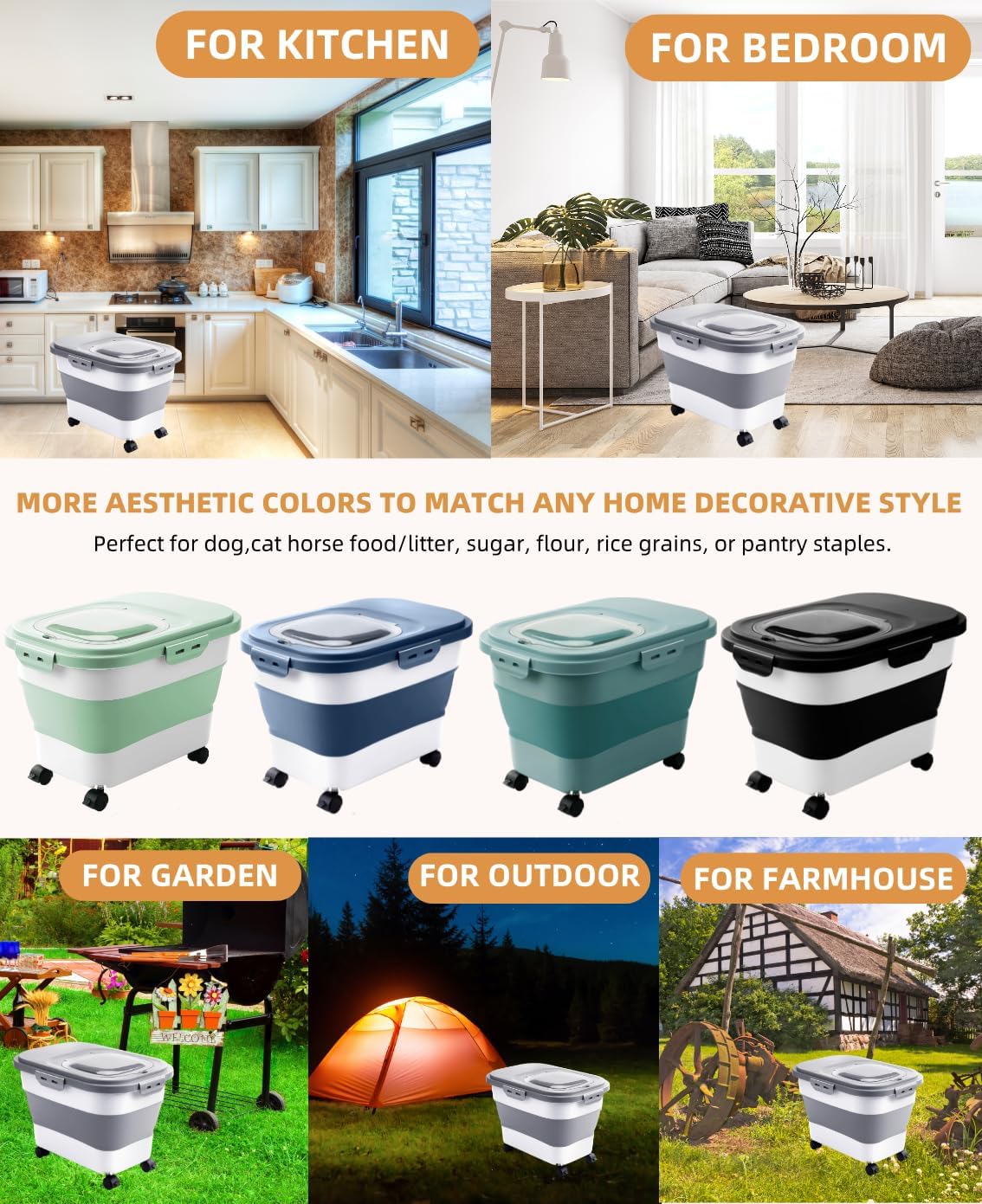 20-30 Lbs Rice Storage Container,Collapsible Food Storage Containers with Rolling Wheel Airtight Locking Lid,Flour Storage Container with Cup and Scoop,Suitable for Food,Rice,Pet Food,Flour - Image 10