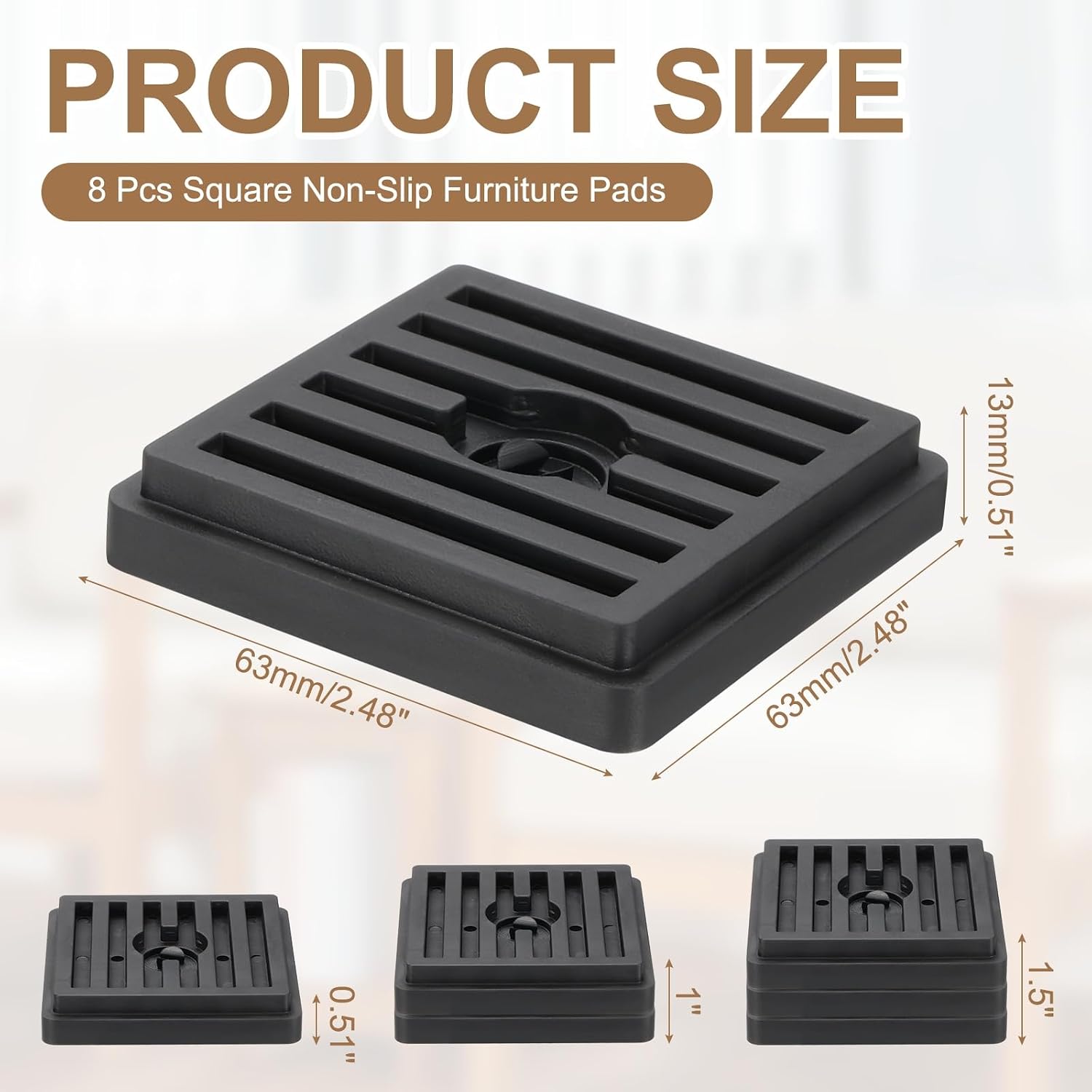 uxcell 8Pcs Bed Risers, Square Heavy Duty Stackable Lift Block to 0.5 Inch Plastic Furniture Riser for Desk, Chair, Table, Sofa Legs, Washing Machine, Refrigerator, Black - Image 3