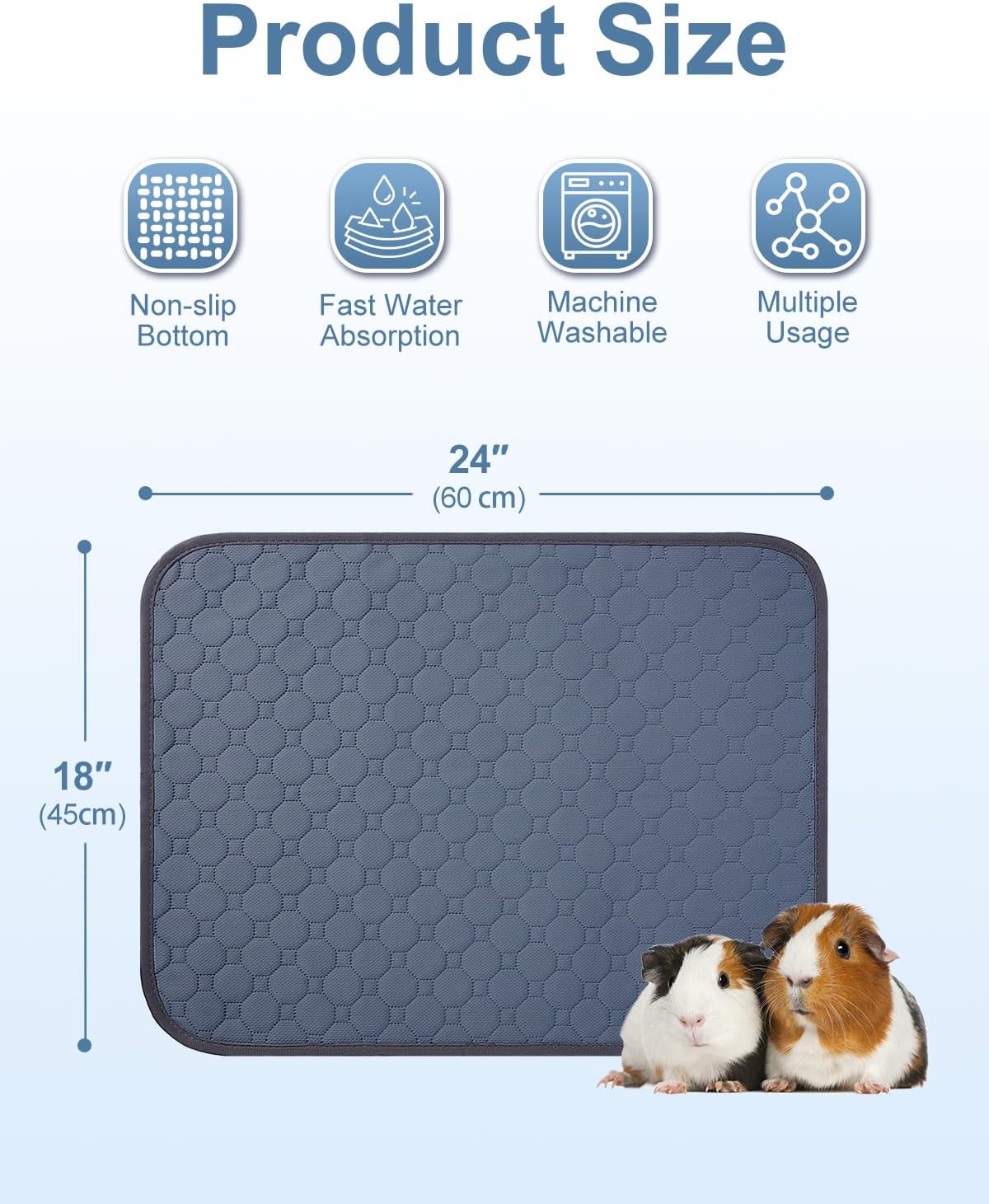 4 Pack 24 x 18 Inch Guinea Pig Cage Absorbent Liner Reusable Waterproof Super Absorbent Guinea Pig Urine Pad Non-Slip Mat for Small Animals Rabbit Hamster Rat. Washable Guinea Pig Bedding - Image 4