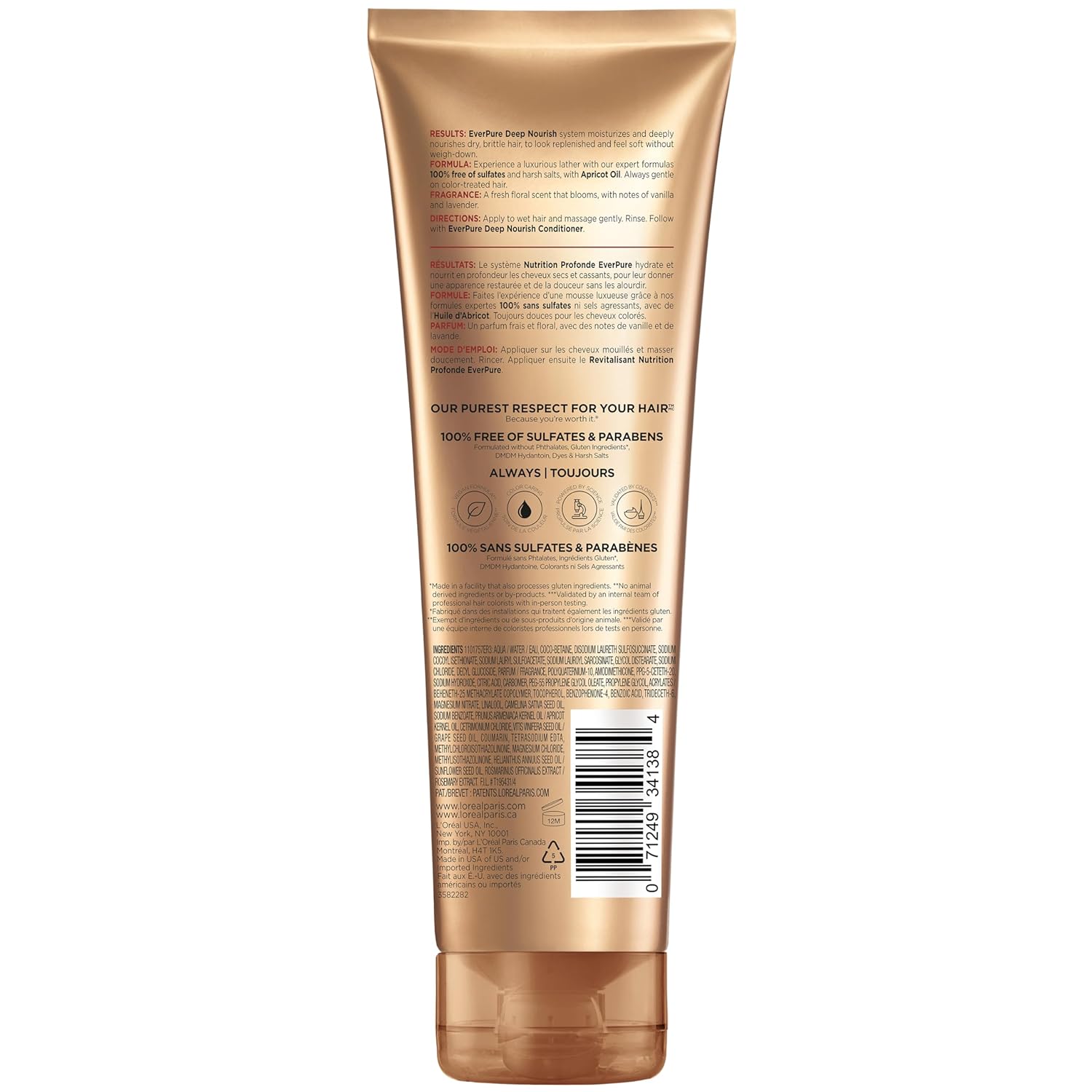 L'Oreal Paris Shampoo, Sulfate Free, Triple Action Hydration for Dry Hair, EverPure, 8.5 Fl Oz (Packaging May Vary), Damaged, Color-Treated Hair, Apricot Oil Infused, Deep Nourish - Image 11