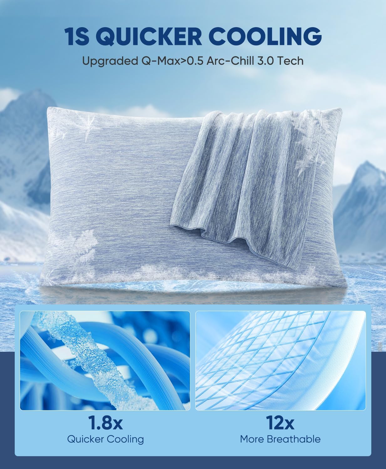 LUXEAR 2 Pack Cooling Pillow Cases for Hot Sleepers, Arc-Chill Q-Max > 0.5, Hair & Skin Friendly, Double-Sided, Machine Washable, Hidden Zipper, Gift for Women & Men, 20x26, Blue - Image 3