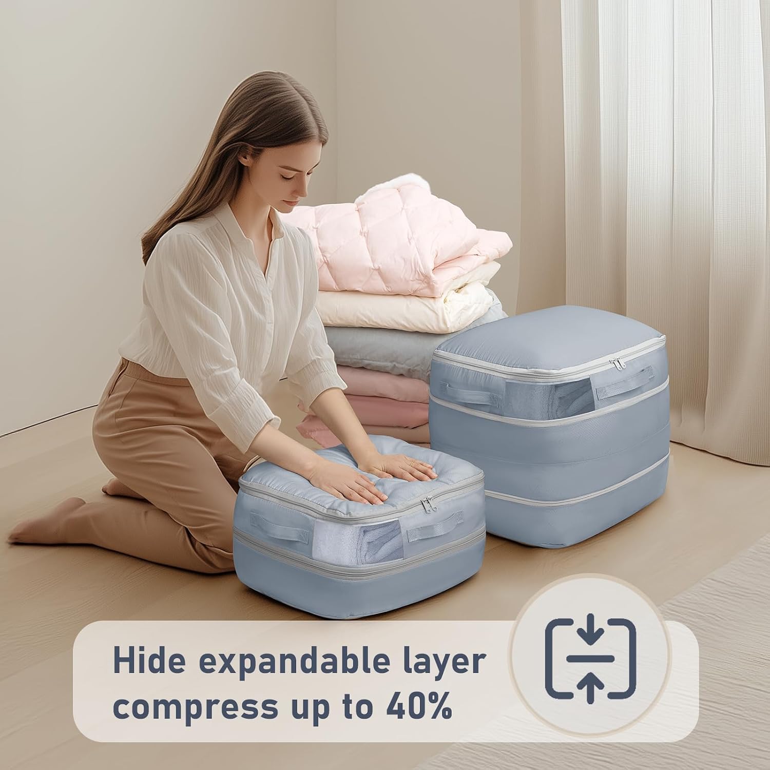 DIMJ Compression Storage Bags 6 Pack - Blanket Storage Bags with Window Zipper, Ultra Space Saving Self Compression Organizer for Puffer Jacket, Bedding, Lightweight Comforter Duvet, Sweater, Sheet - Image 6