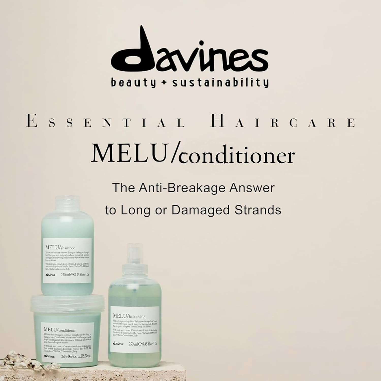 Davines MELU/Conditioner, Anti-Breakage & Fortifying Formula for Long or Damaged Hair - Smooths Split Ends with Black Chickpea - Lightweight Treatment Strengthens Strands - Image 3