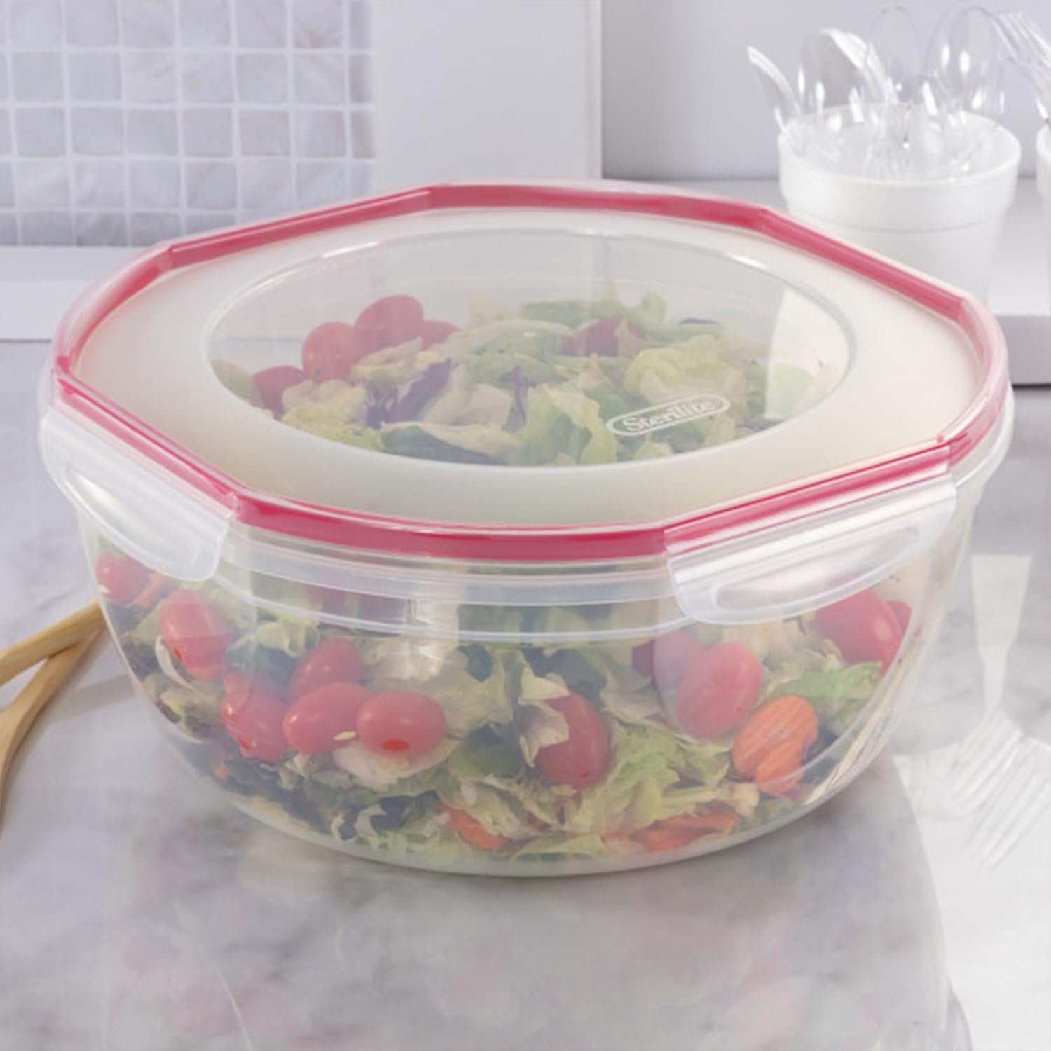 Sterilite Ultra-Seal 8.1 Qt Bowl, Large Airtight Food Storage Container, Latching Lid, Microwave and Dishwasher Safe, Clear With Red Gasket, 2-Pack - Image 7