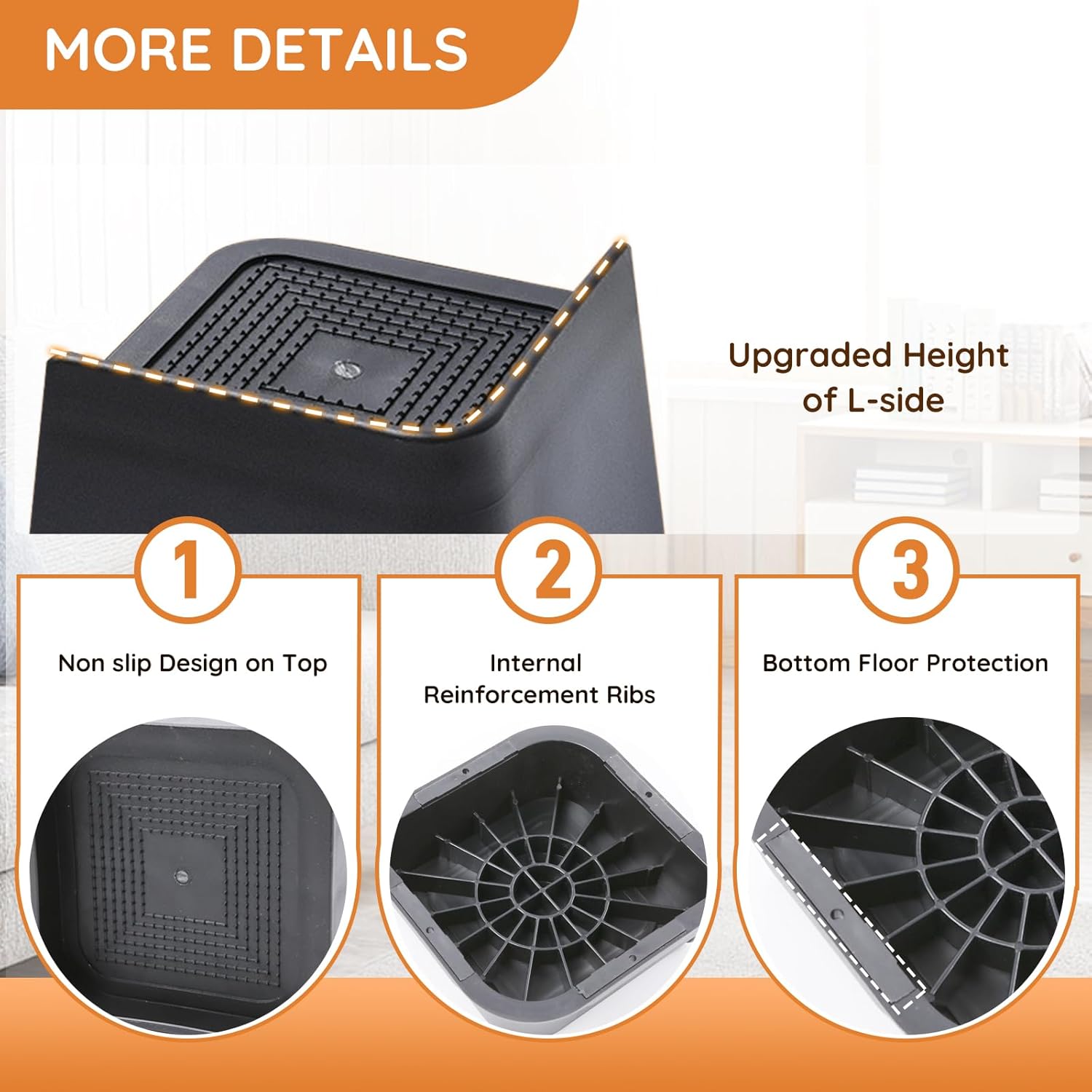 Bed Risers, Oversized Furniture Risers, 3 inch Raise Blocks for Bed Couch Desk Sofa Table Lifts, Furniture Legs Lifters Support up to 6000 Lbs (Black, 8 Pack Set) - Image 4