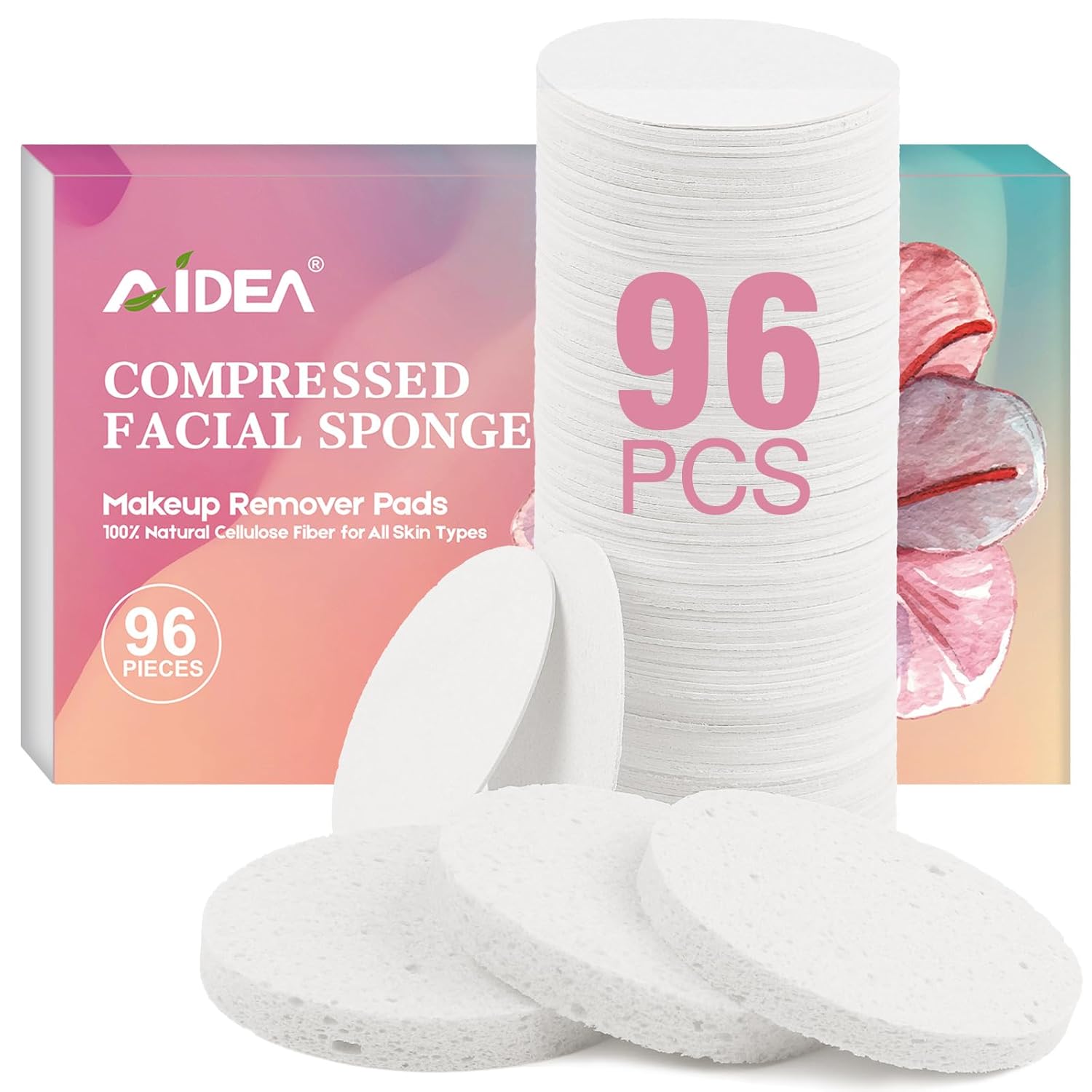 AIDEA Compressed Facial Sponges 96Count White, Round, Face Sponges for Cleansing, Travel Essentials, Natural Cellulose Cosmetic Makeup Sponge for Facial Cleansing, Exfoliating, Makeup Removal - Image 2