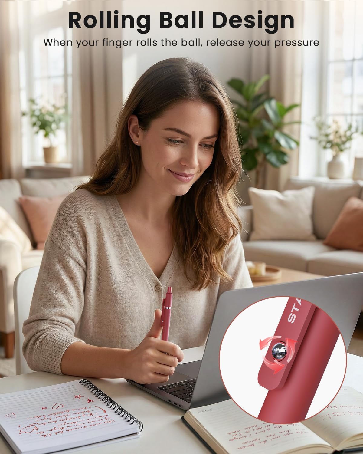 STAGEEK Red Gel Pens GX3, 6Pcs Quick Dry Red Ink Pens with 3 Extra Refills, Fine Point Retractable Smooth Writing Pens for Journaling, Note Taking, School Supplies, Nurse Aesthetic, Office(Red) - Image 6