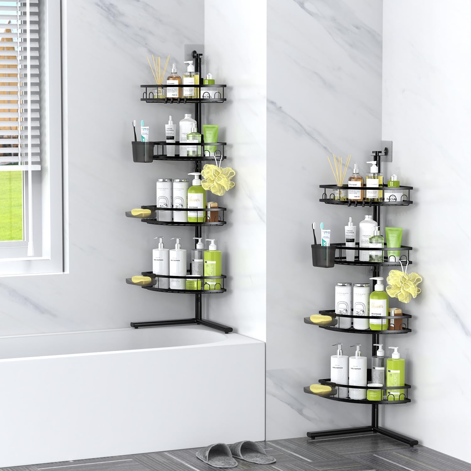 Aitatty Corner Shower Caddy Standing: 4-tier Rustproof Shower Organizer Shelf - Floor Shower Corner Shelf Rack Stand for Bathroom Black - Image 7