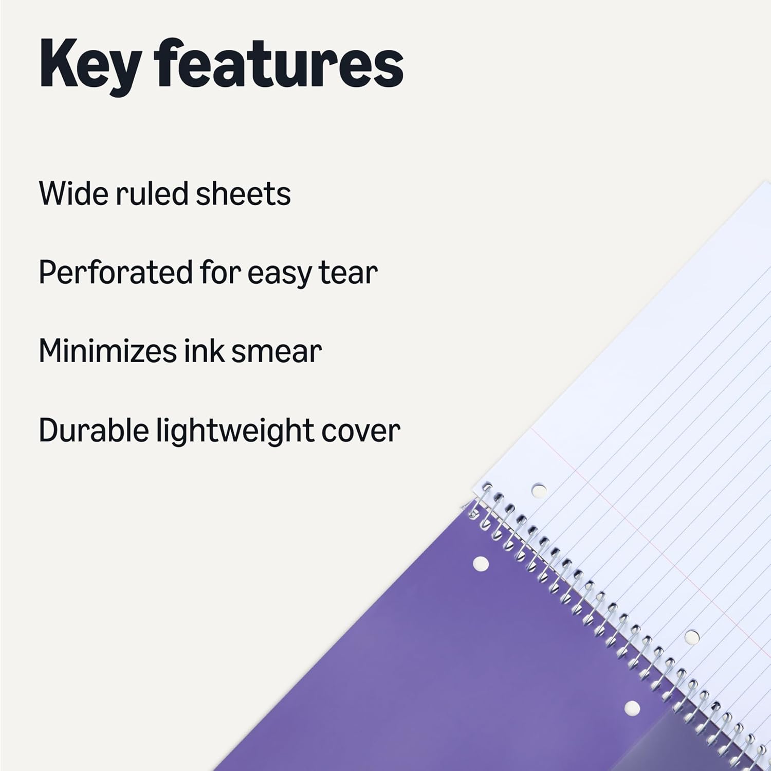 Amazon Basics Wide-Ruled Spiral Notebooks with Poly Cover, 8" x 10.5", 100 Sheets, Radiant Orchid, 3-Pack - Image 2
