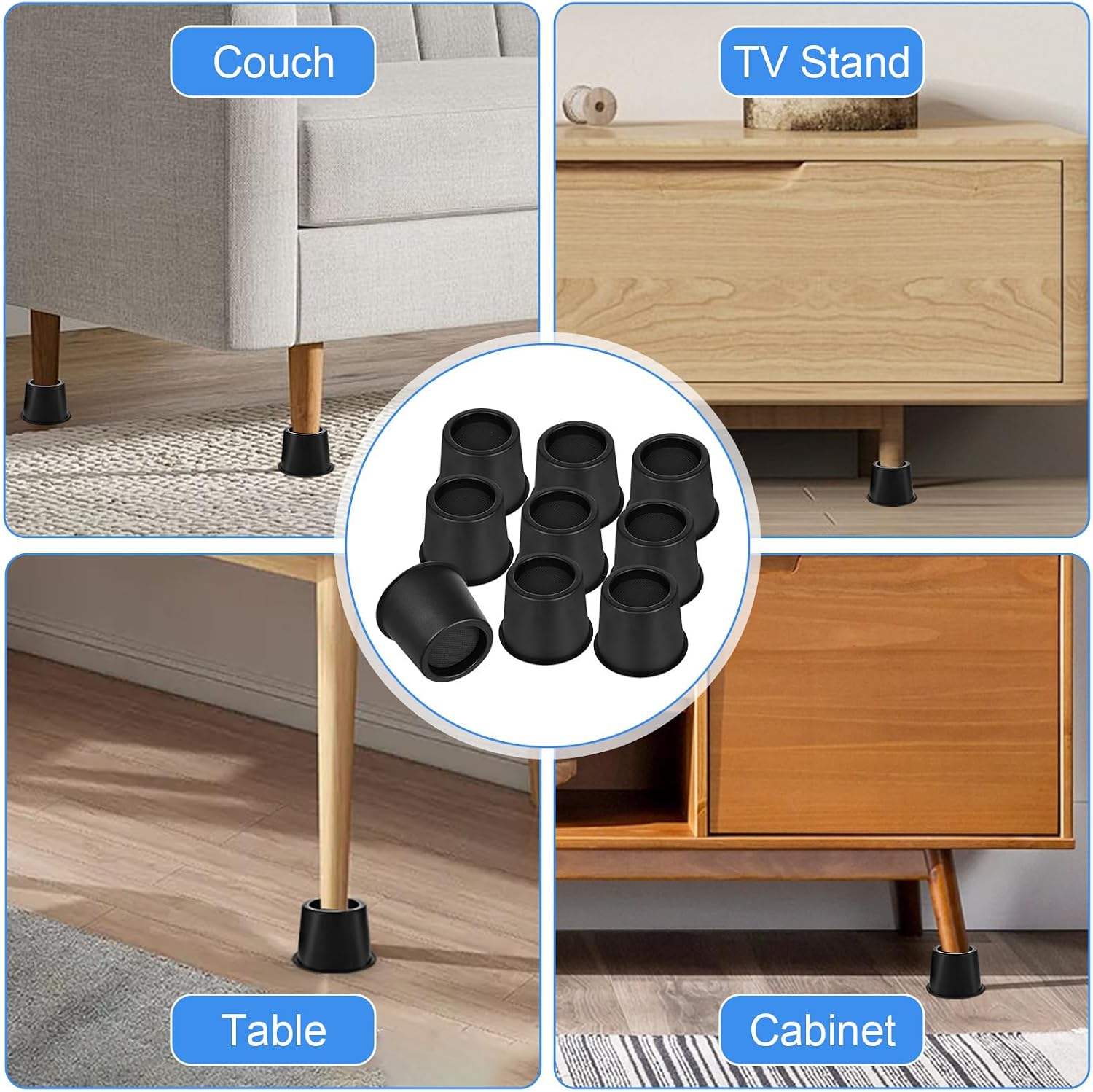 Yolev 9 Pack Bed Risers 4 inch Heavy Duty, Furniture Risers TableBed Lifts Round Furniture with Top Anti-Slip Foam with Metal Plate & Bottom Rubber Pads - Image 8
