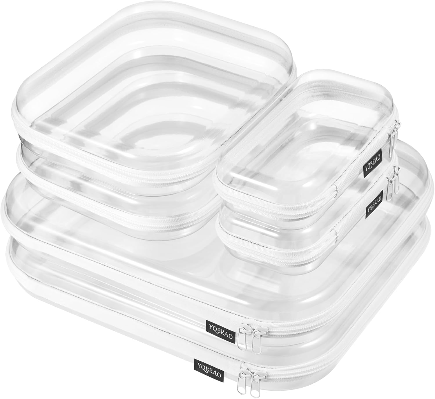 YQBRAO 6 Pack Clear Hard Shell Zipper Case, 1.2mm Heavy Duty Crush-Proof Diaper Bag Organizer Pouches, TSA Approved Travel Makeup Bag for Toiletries & Electronics, (2L, 2M, 2S) Multi-Size Storage Set - Image 2