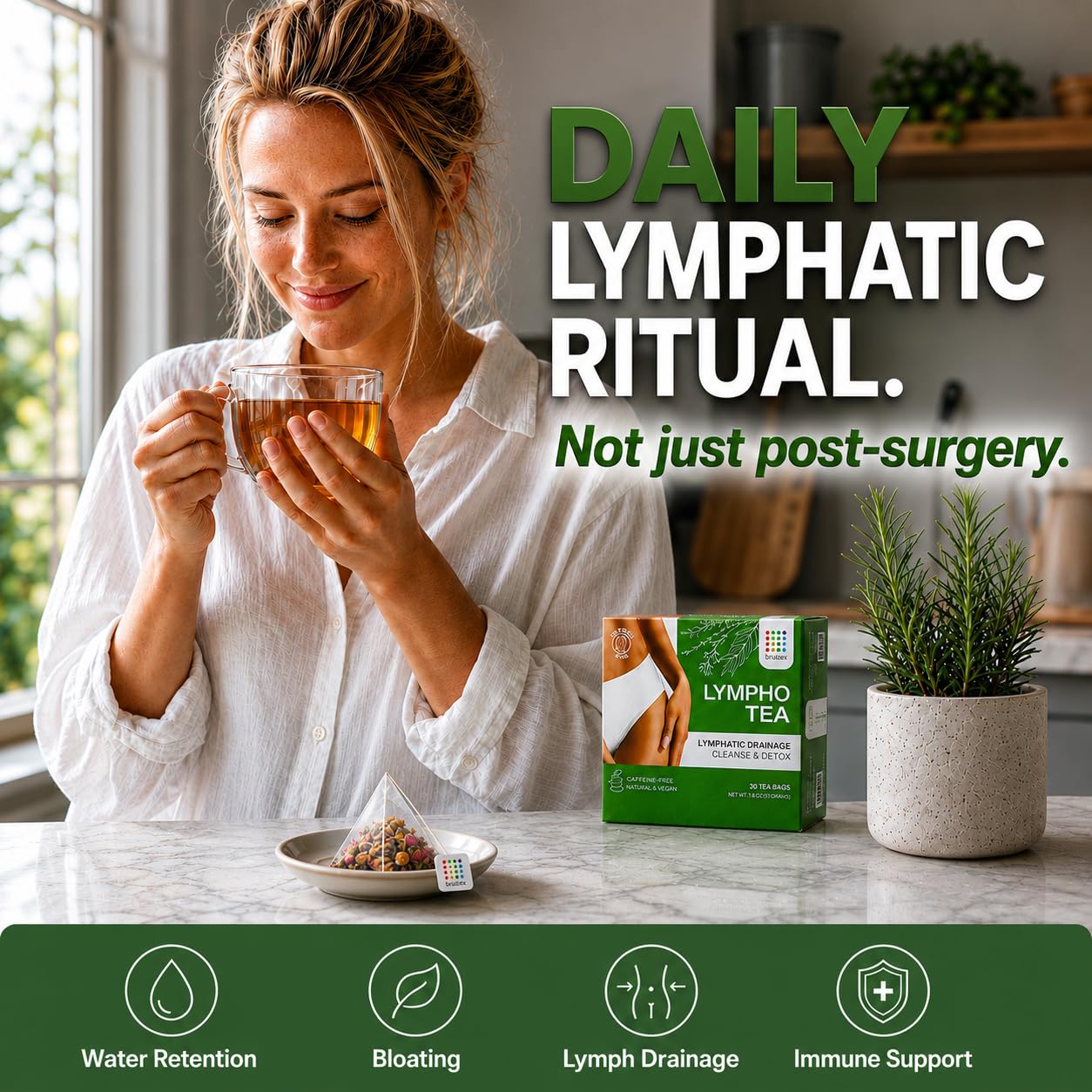 Bruizex Lymphatic Cleanse & Detox Herbal Tea- Lymphatic Drainage & Bloating Relief | Water Retention | Ginger Blend for Post Surgery Recovery | Liposuction, Tummy Tuck, Lipedema & Lymphedema- 30-Pack - Image 9