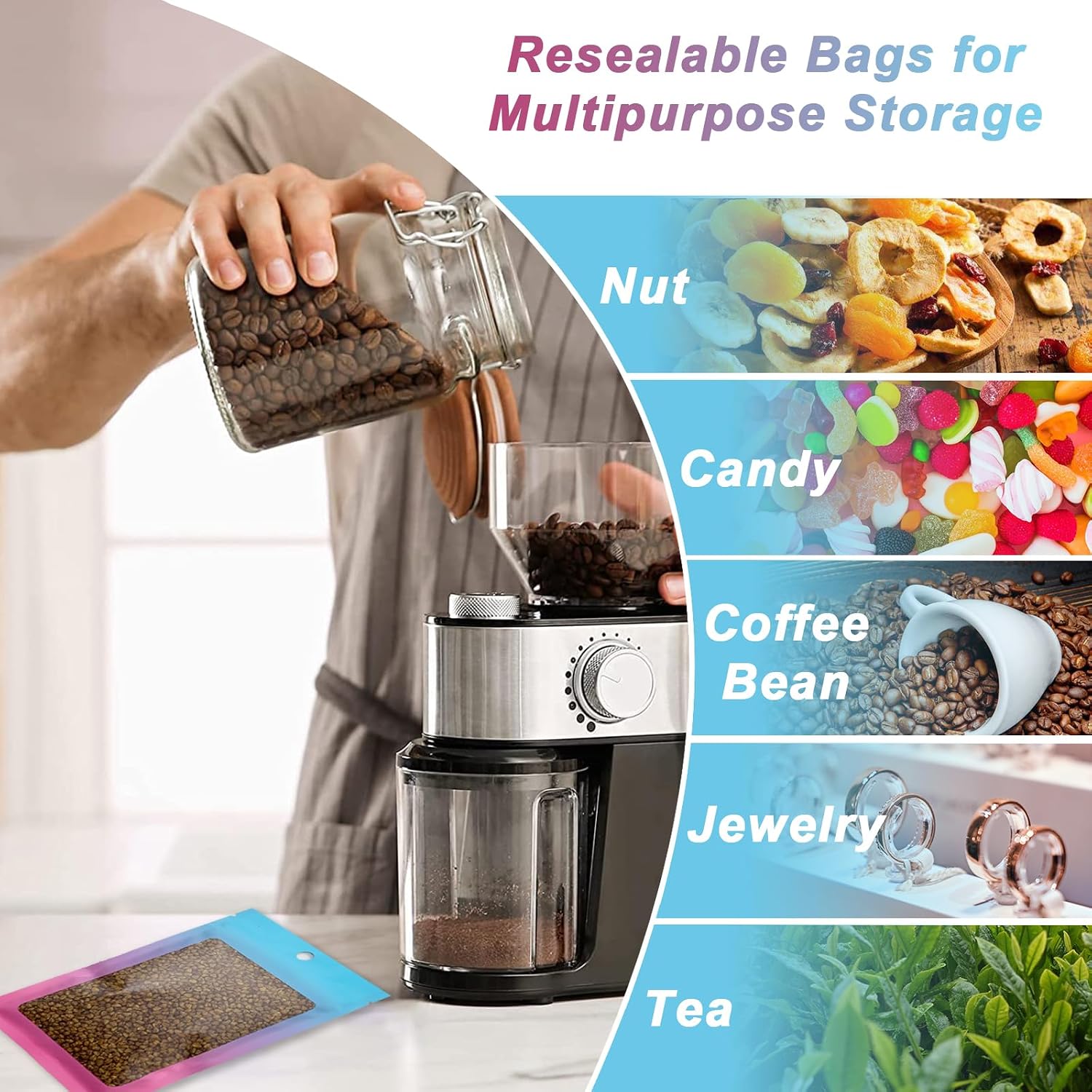100 Pcs Resealable Mylar Bags, Gradient Color Food Storage Bags, Zip Bag Foil Bags Packaging Pouch for Food Storage, Sample, Small Business (Blue Pink, 2.7 X 3.9 Inch) - Image 7