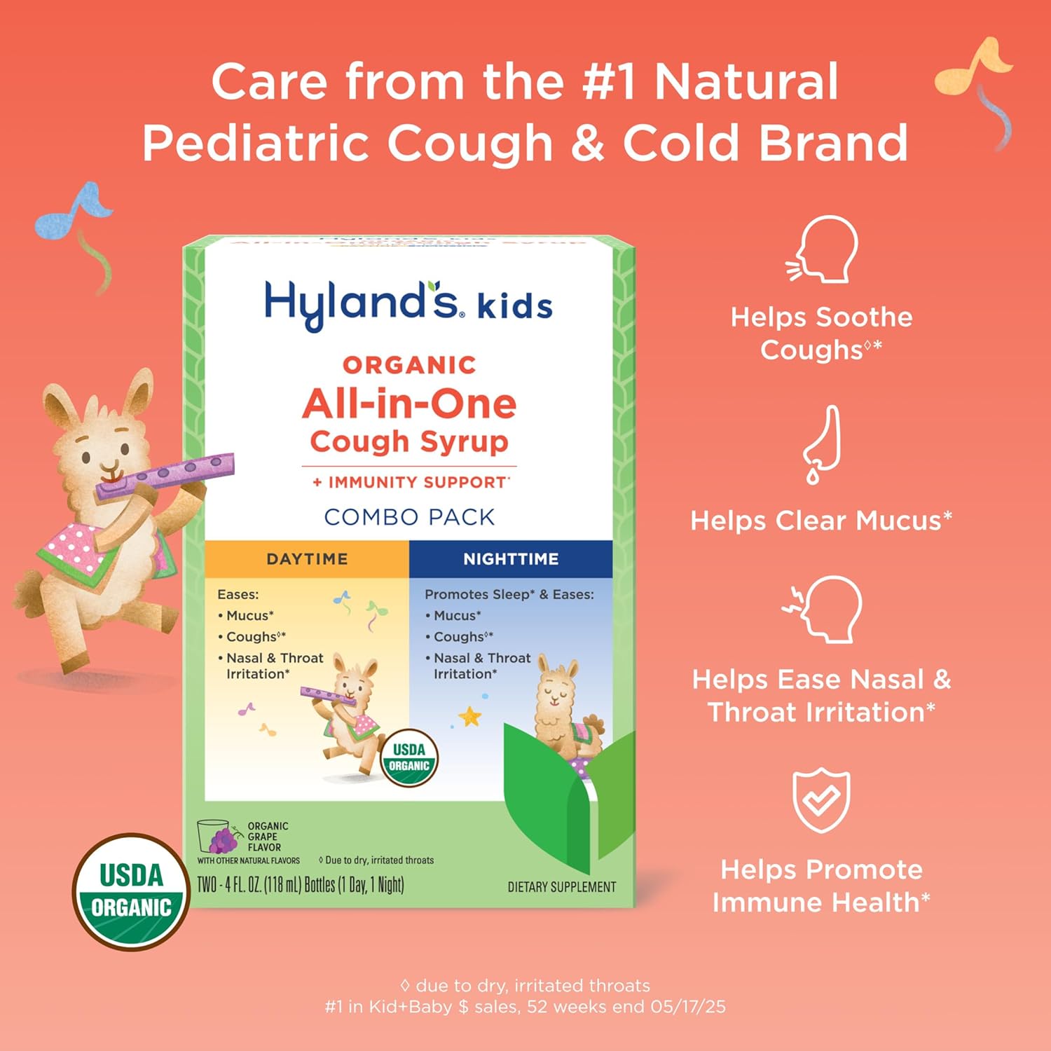 Hyland's Kids Organic All-in-One Grape Cough Syrup Day & Night, Two 4 Ounce Bottles - Image 4