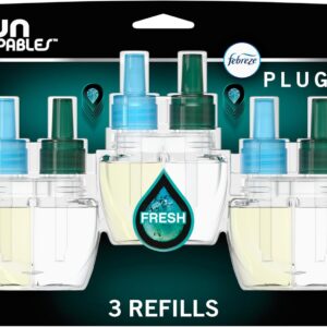 Febreze Plug-in Air Freshener, Odor-Fighting Scented Oil Refill, Air Fresheners for Home, Bathroom and Kitchen, Long Lasting, Unstopables Fresh Scent, 0.87oz Refills, Multi Color, 3 Count