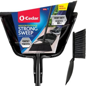 O-Cedar Strong Sweep Broom and Dustpan Set with Detail Brush | Indoor Outdoor Heavy Duty Stiff Bristle Broom | Step-On Dust Pan
