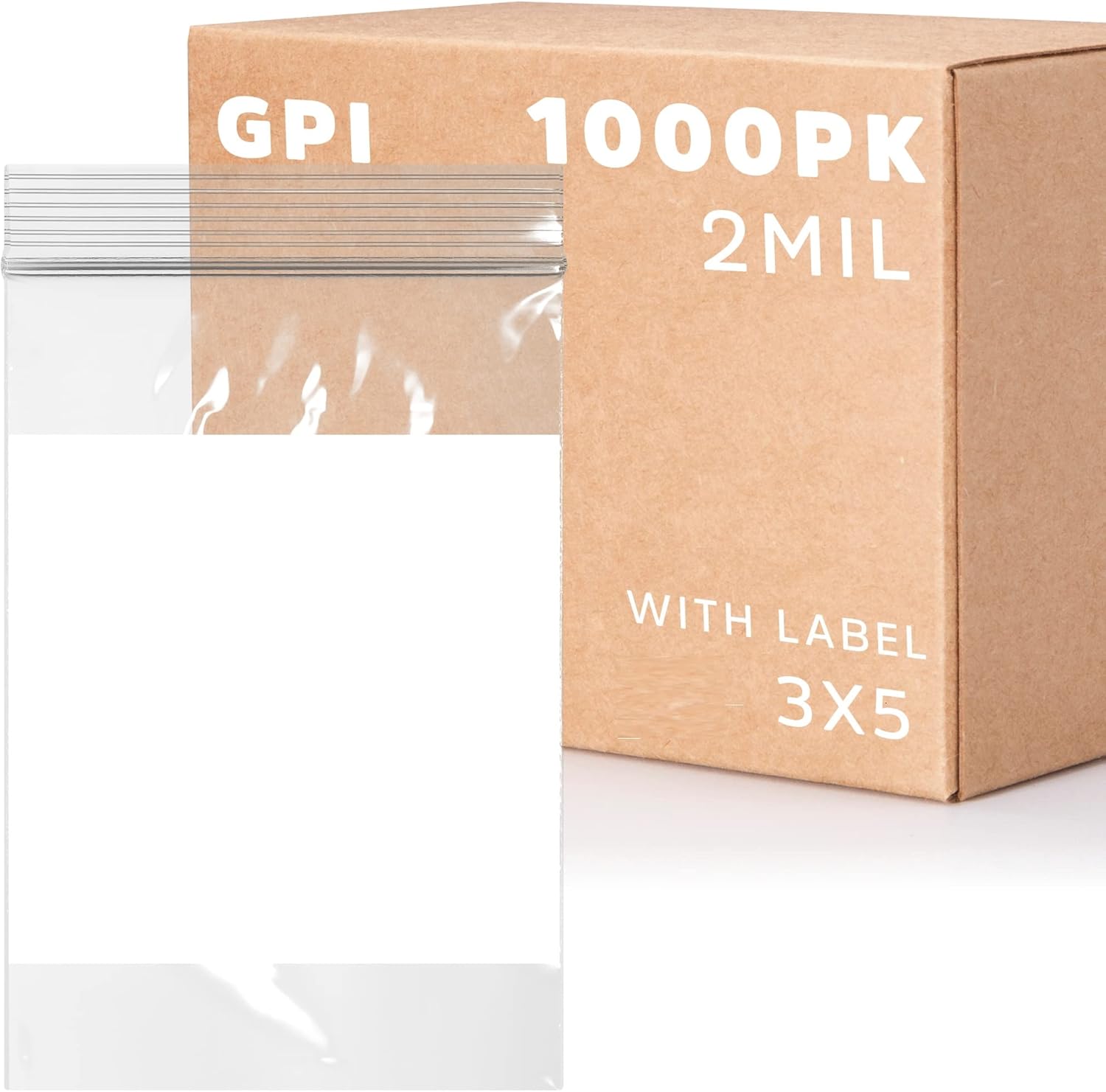3" x 5" Small Zip Bags, 1000 Pack, Clear Plastic Reclosable Zipper Baggies with White Block for Writing, 2.5 Mil, for Packaging & Storing Jewelry, Candy, Hardware, Beads & Seeds - GPI - Image 2