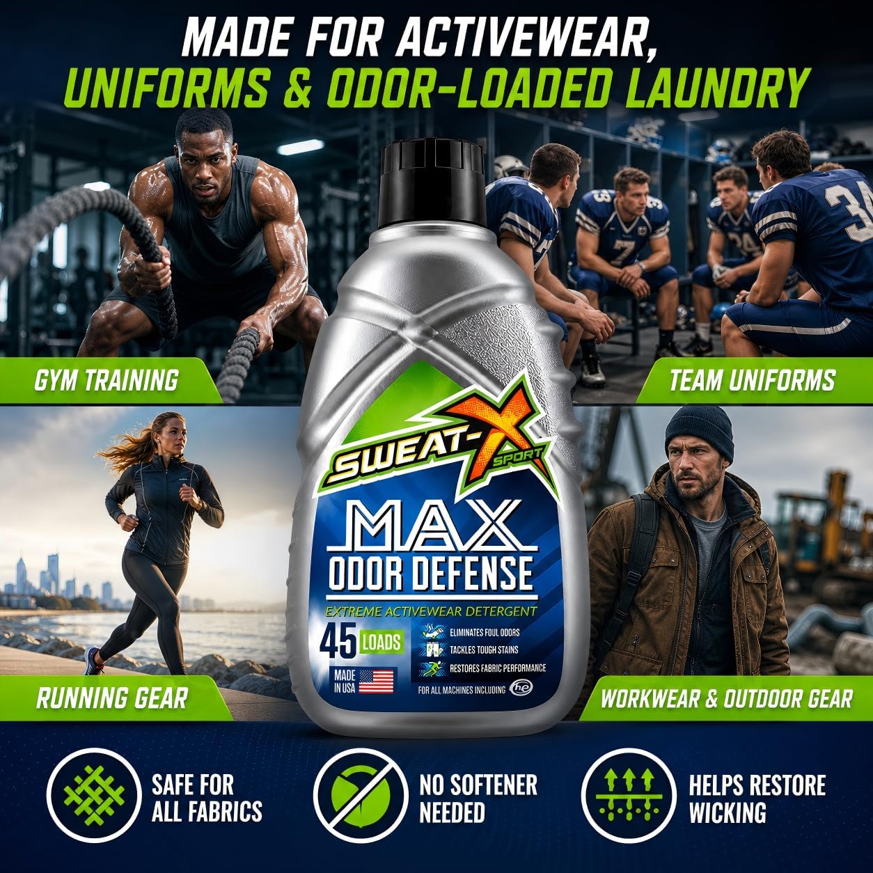SWEAT X Max Odor Defense Laundry Detergent Liquid - Natural Washing Detergent for Activewear & Gym Clothes - Laundry Detergent for Sensitive Skin - Concentrated Detergent, 45 Loads (1 Bottle) - Image 4