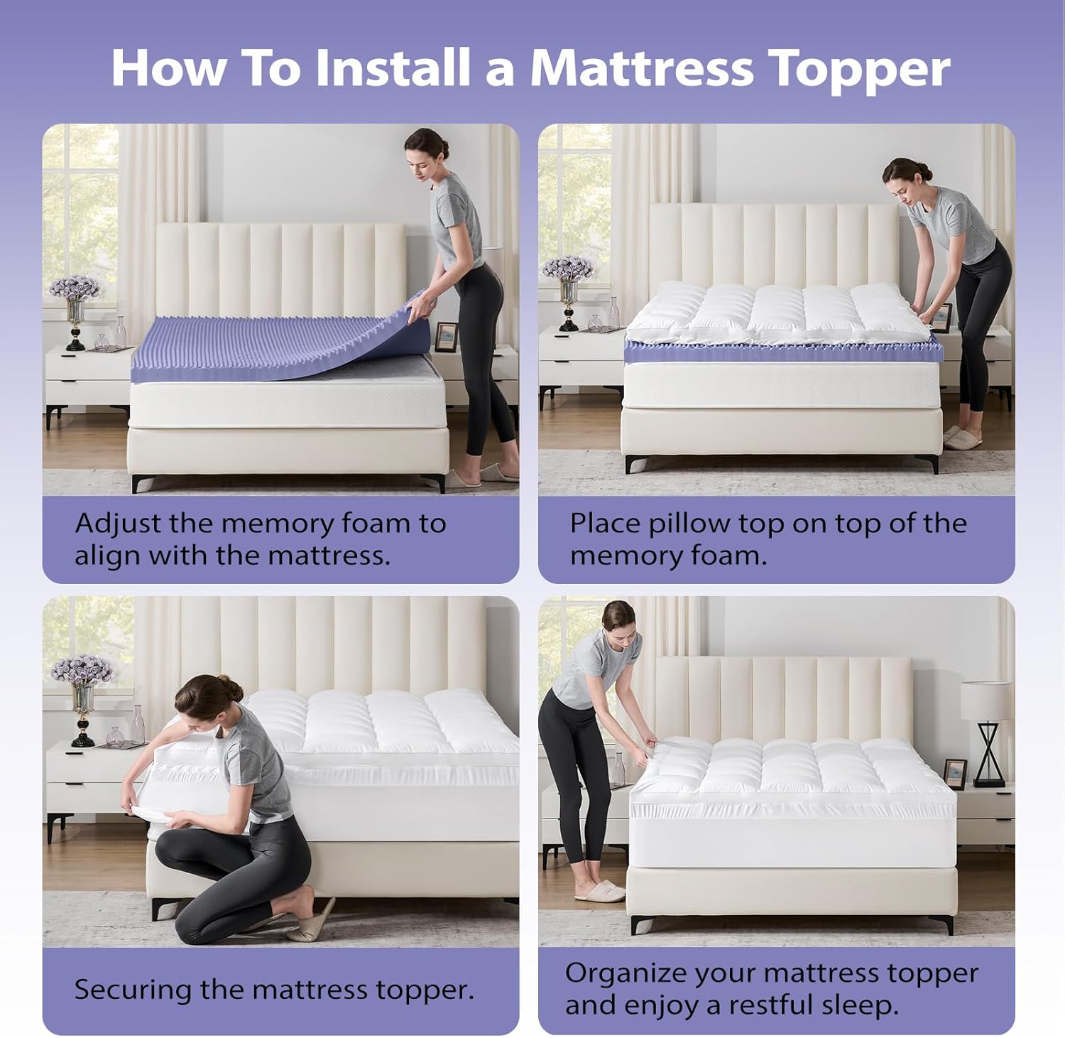 downluxe 4 Inch Queen Memory Foam Mattress Topper Pro Dual Layer 2 Inch Cooling Gel Egg Crate Memory Foam Plus 2 Inch Pillow Top Soft with Deep Pocket - Image 7