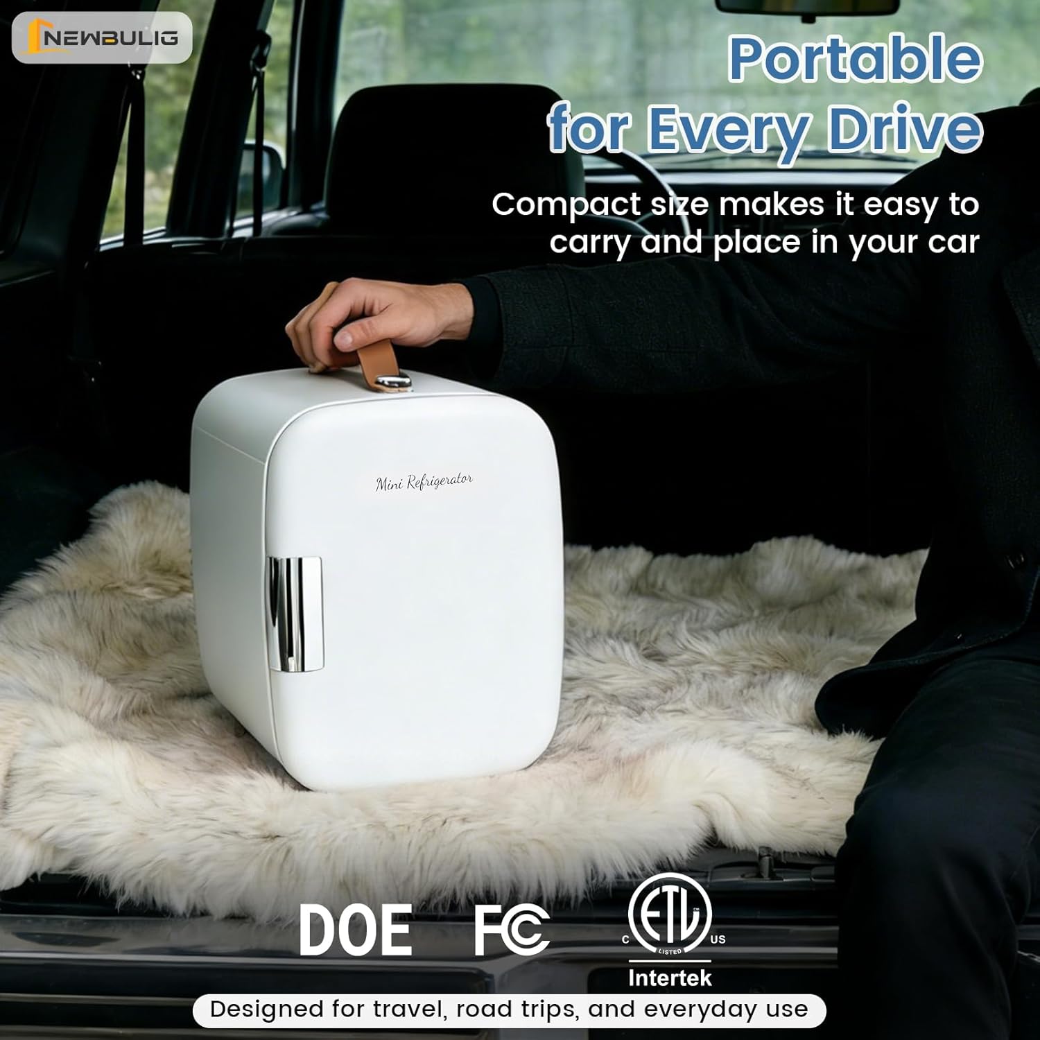 NEWBULIG Mini Fridge for Bedroom, Office & Car, Portable 4L/4.23QT Mini Refrigerator for Skincare with Handle, Ultra-Quiet Energy-Saving Compact Cooler for Drinks, Food, Skincare & Makeup, 12V AC/DC - Image 5